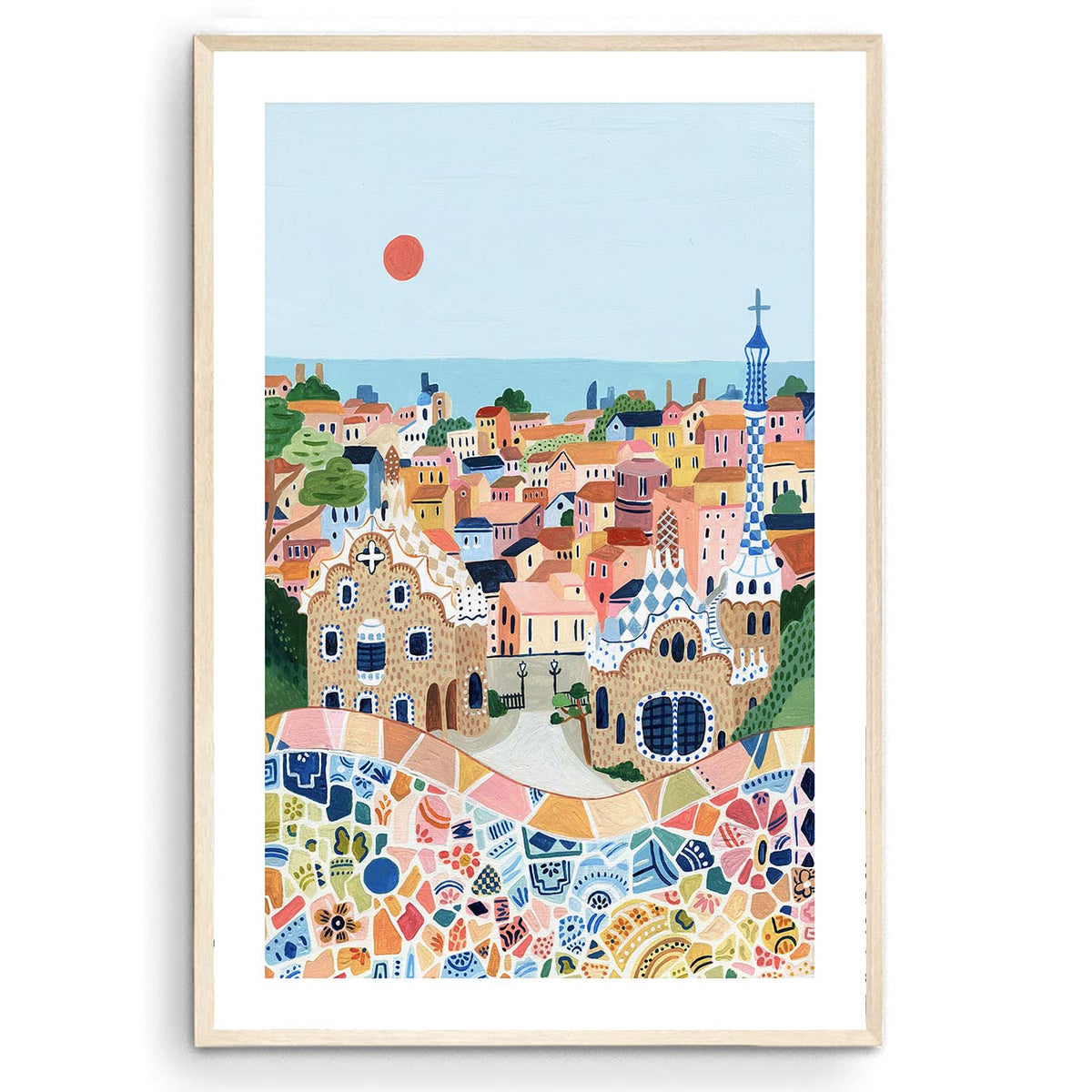 Nationcog Barcelona Travel Print, Park Guell, Travel Gift, Barcelona Poster, Europe Print, Spain Art Print, Travel Art Print, Ho