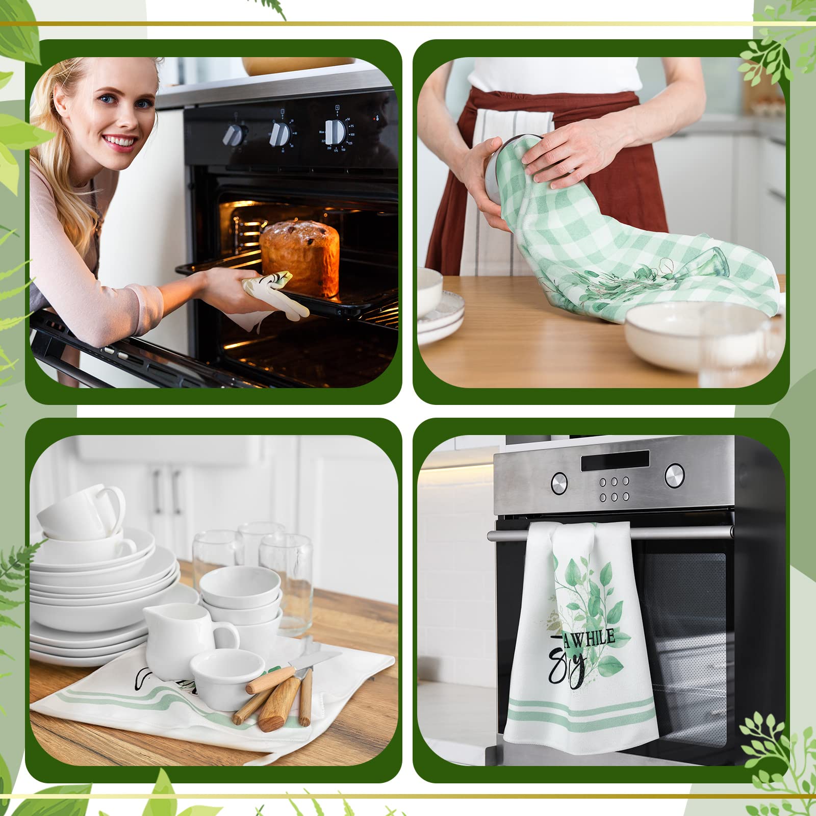 Set Of 6 Eucalyptus Kitchen Towels Green Leaves Dish Towels Absorbent Tea Towels 24 X 16 Inch Eucalyptus Get Cozy Lover Gifts Ho