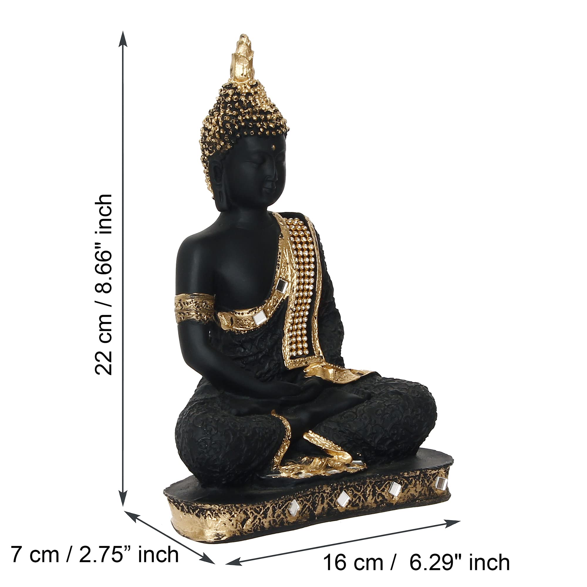 Ecraftindia Golden Black Resin Handcrafted Meditating Lord Buddha Idol For Home Decor - Gautam Buddha Statue For Living Room Off