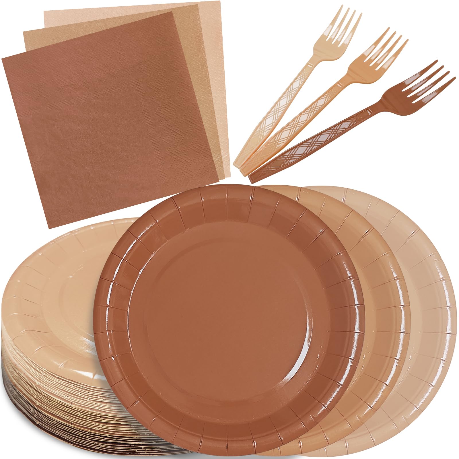 WXLDGHQ Serves 35 Guests Gradient Brown Plates and Napkins Party Supplies,7 Gradient Brown Birthday Dessert Paper Plates and Nap