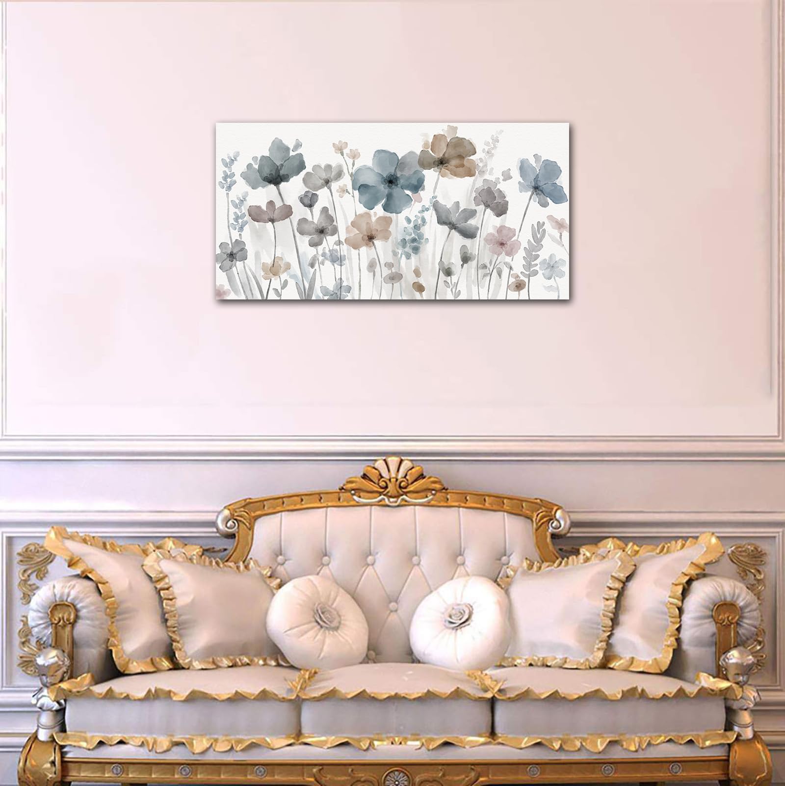 Elegant Flowers Canvas Wall Art - Floral Pictures For Wall Decor Indigo Brown Grey Canvas Painting Nature Printing Artwork For L