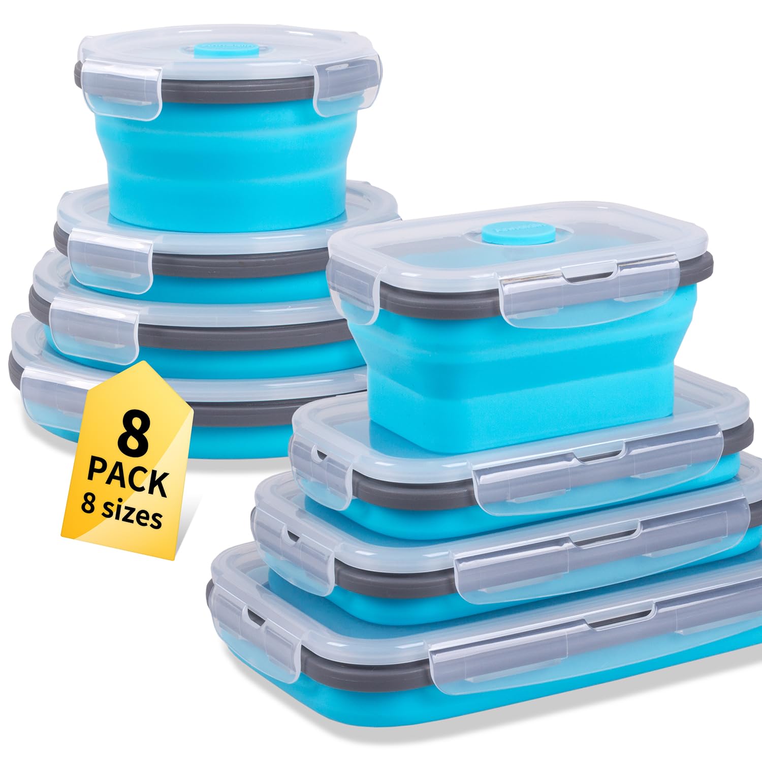 Annaklin 8 Pack Collapsible Food Storage Containers with Lids, Silicone Collapsible Food Containers, Collapsible Storage Contain