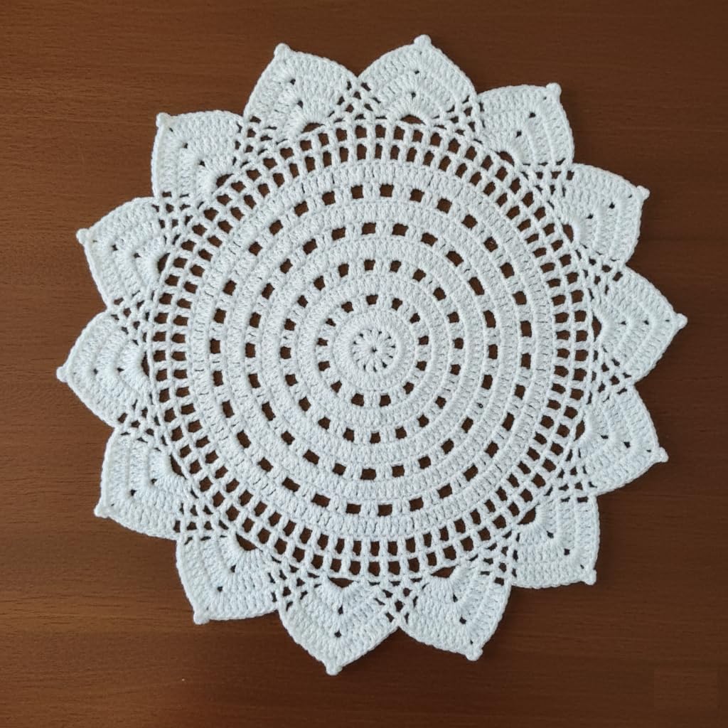 Ritika Craft Woolen Handmade Crochet Doily/placemat/Table Mat Round (16 inch) (White)
