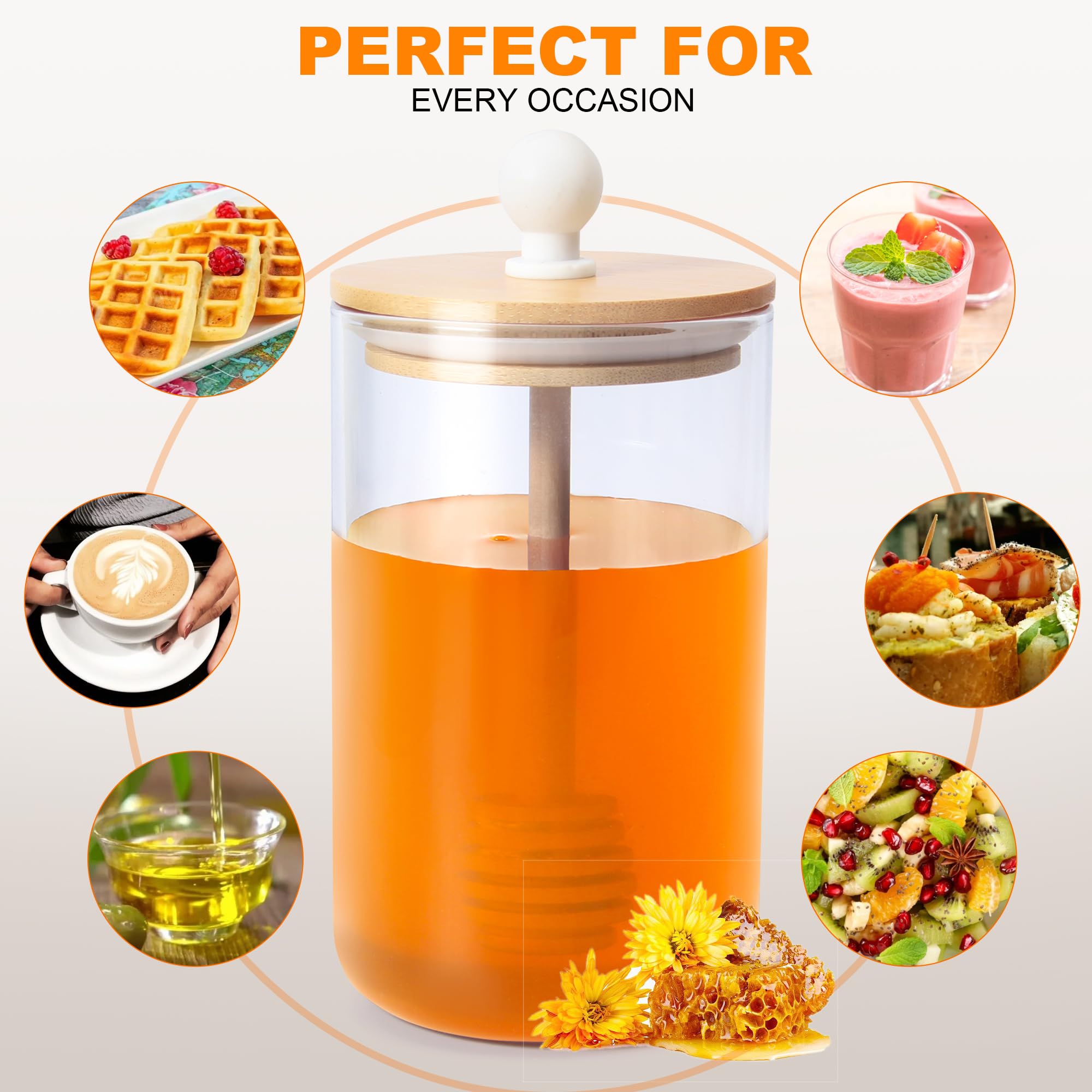 Givameihf12Oz Honey Pot,Glass Honey Jar With Dipper Stick,Honey Containers With Dipper,Honey Dispenser,Honey Jar For Storing Hon