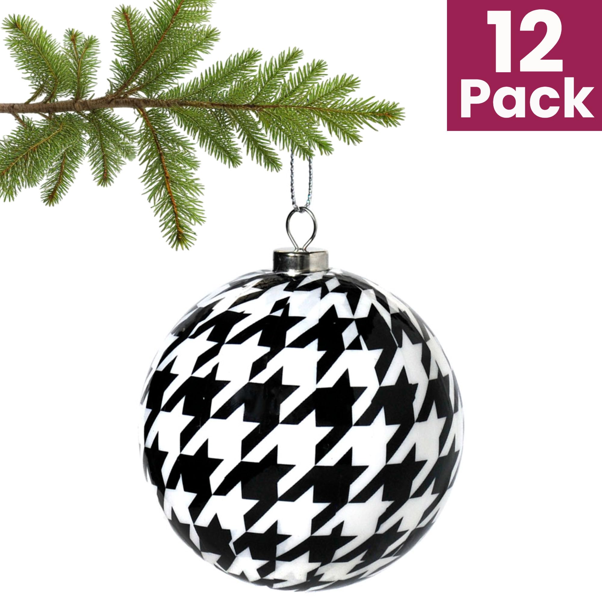 Houndstooth Christmas Ornaments (12 Pack)! Classic Black and White Check Pattern on 3 Diameter Ornaments. Alabama Houndstooth Co