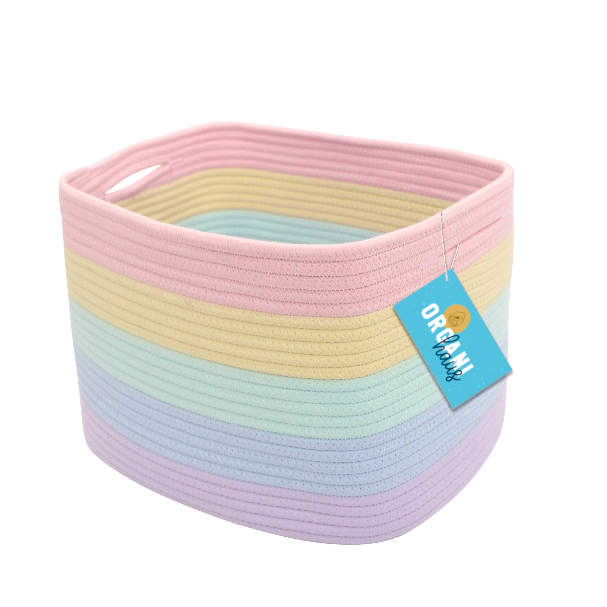 Organihaus Rope Rainbow Storage Baskets For Shelves | Rainbow Baskets For Pastel Classroom Decor | Baby Basket For Pastel Room D