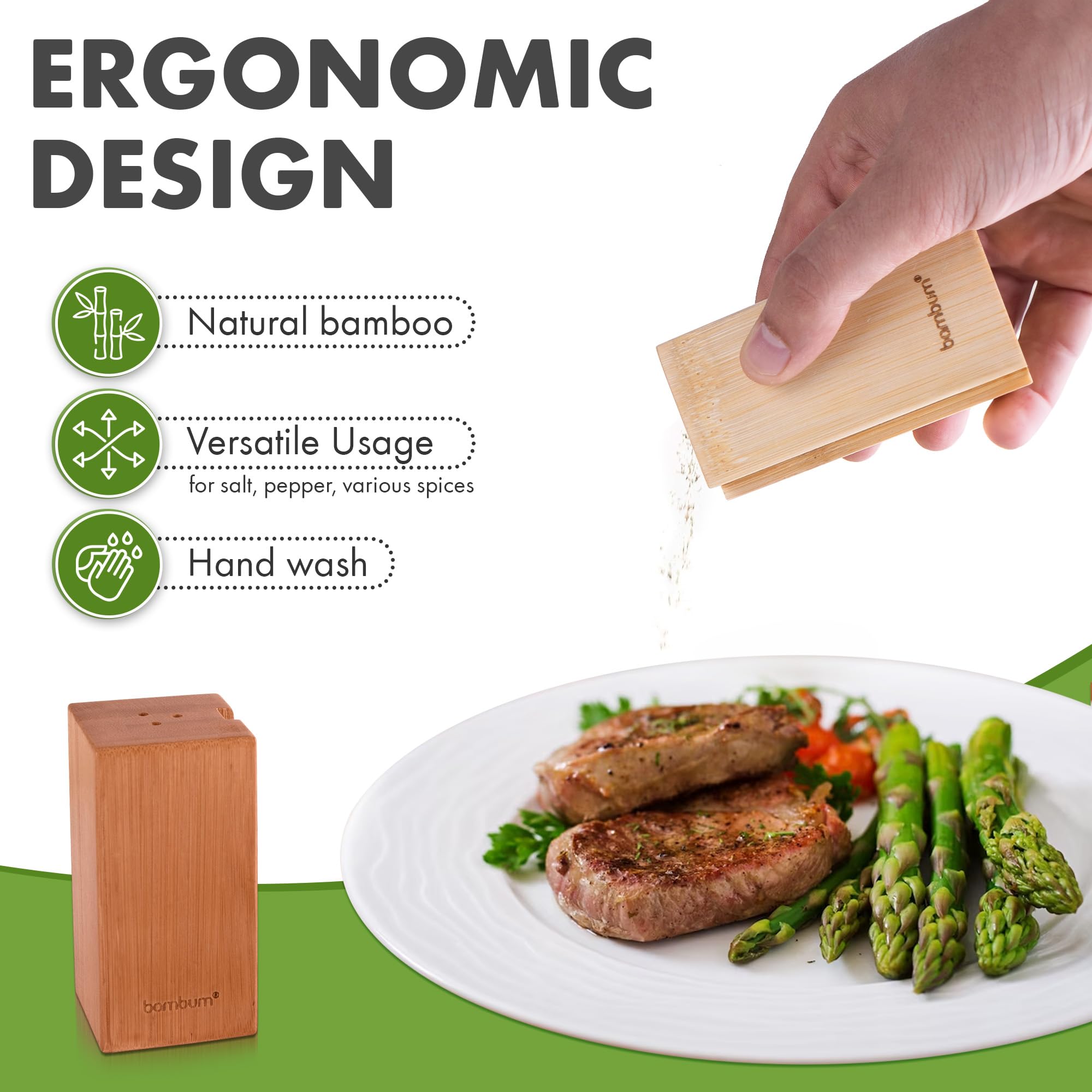 Bambum Pozole Cute Wood Salt And Pepper Shakers - Natural Bamboo, Modern Farmhouse Decor, Ideal For Home, Weddings And Restauran