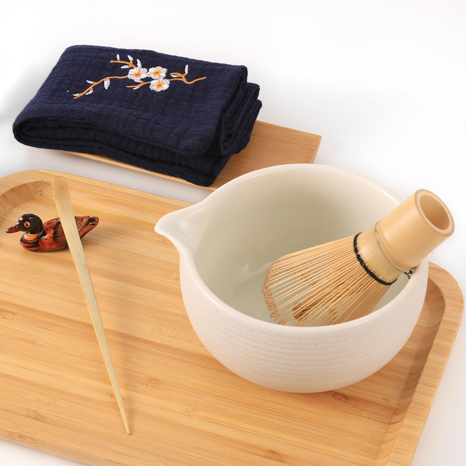 Artcome 5 Pcs Japanese Matcha Tea Set, Matcha Whisk, Traditional Scoop, Tea Spoon, Scoop Holder, Ceramic Whisk Holder Handmade M