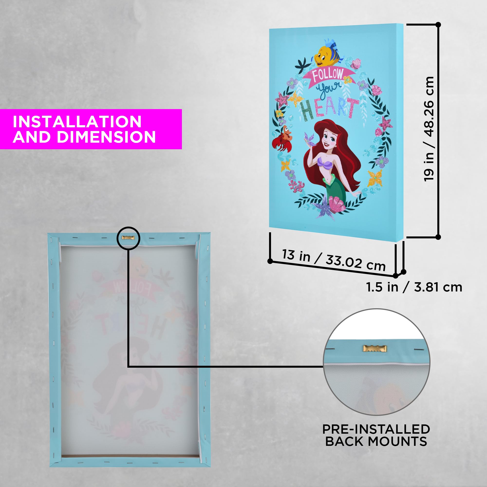 Pop Creations Ariel The Little Mermaid Poster Disney Wall Art, Inspirational Canvas Disney Princess Wall Decor, 13X19 Kids Story