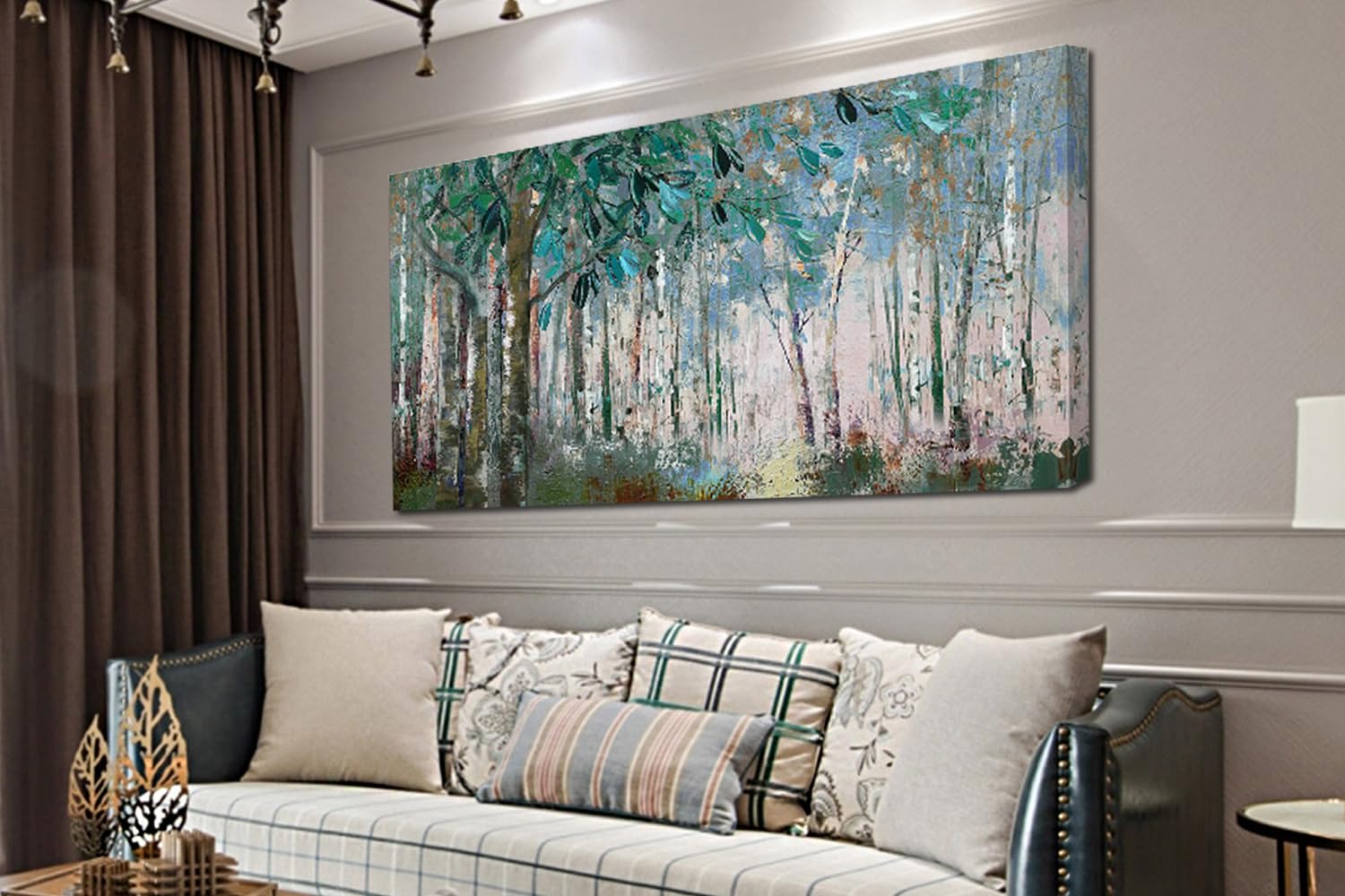 Ardemy Green Tree Canvas Wall Art Forest Landscape Picture Modern Birch Trees Nature Painting, Abstract Artwork 40''X20'' Framed