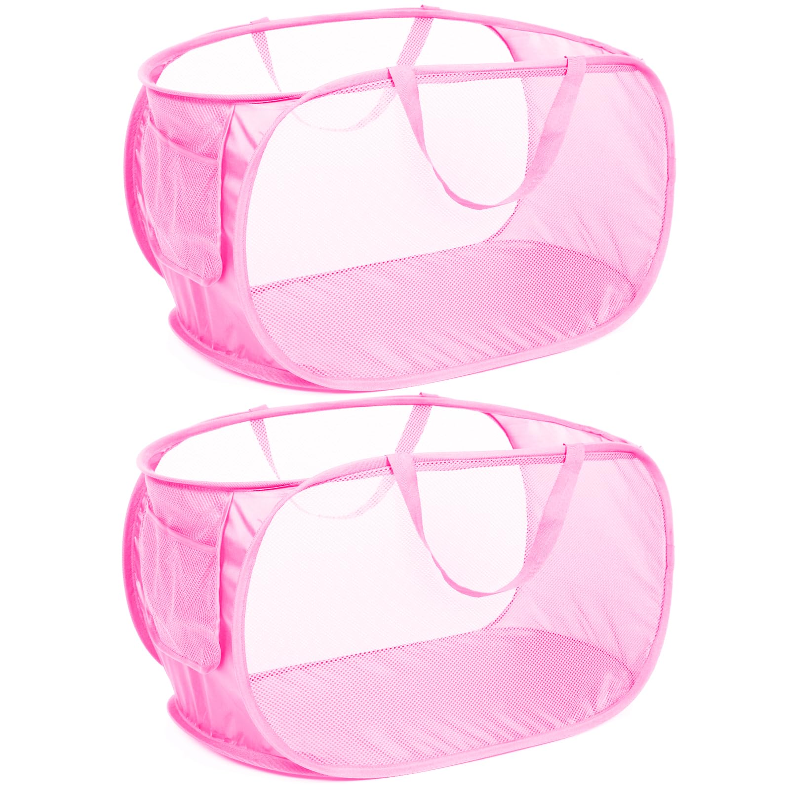 Durable Collapsible Laundry Baskets, Mesh Pop Up Laundry Hamper With Side Pocket, Foldable Clothes Hamper With Reinforced Carry