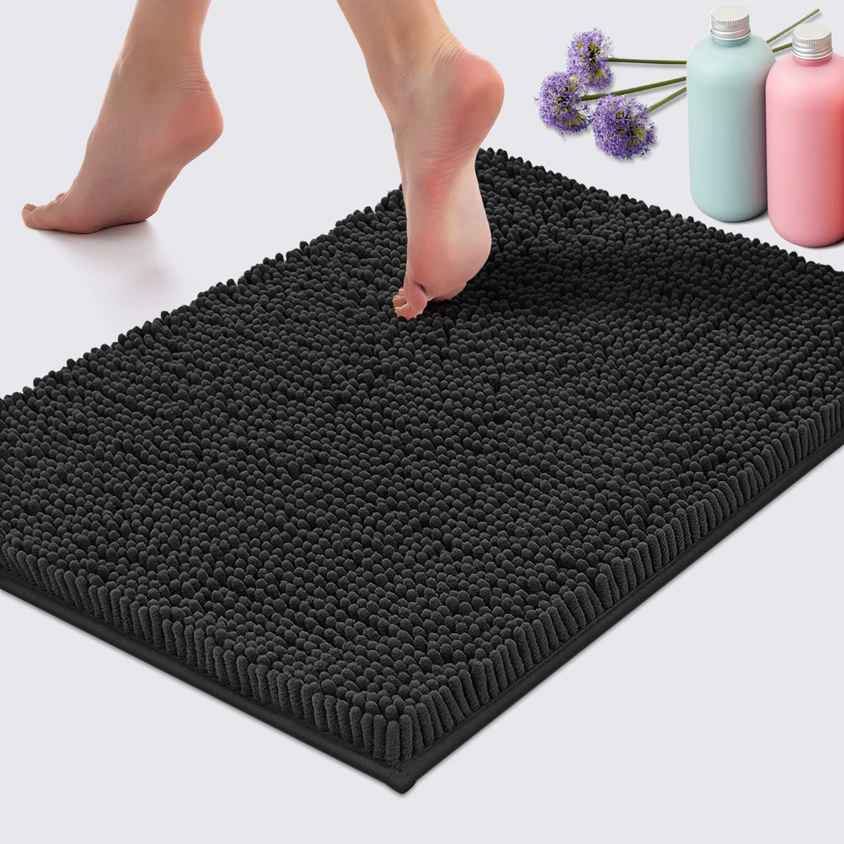 Luxurux Black Bathroom Rug, Non-Slip Bath Mat,24 ' ' X 17 ' ' Machine-Washable Bath Mats With Water Absorbent Soft Microfibers C