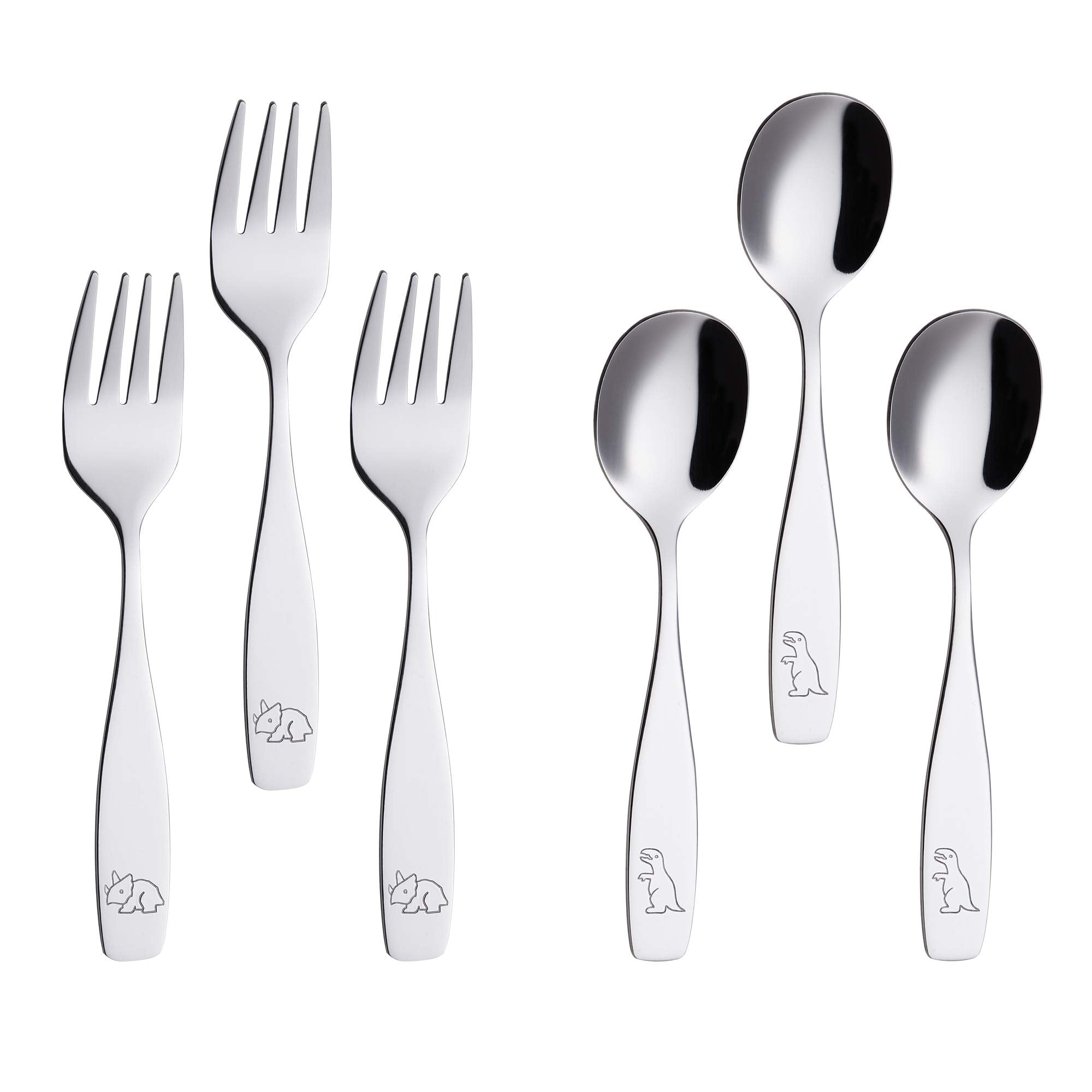 ANNOVA Children's Flatware 6 Pieces Set - Stainless Steel Silverware 3 x Safe Forks, 3 x Dinner Spoons - Kids Toddler Utensils L