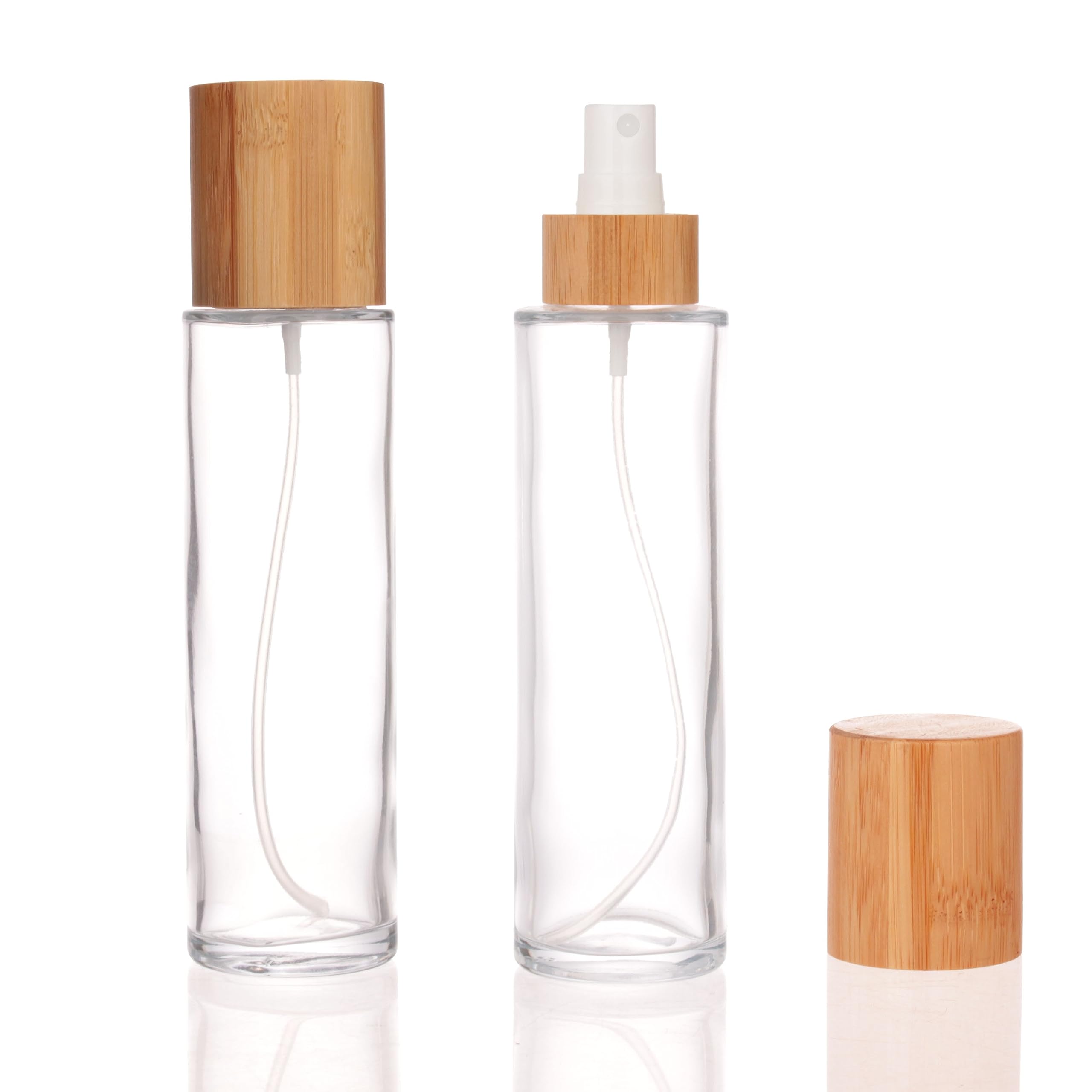 Cosidea 12 Pcs Empty 5Oz /150Ml Bamboo Lid Clear Glass Spray Bottle With Fine Mist Despenser Head For Liquid Perfume Toiletries