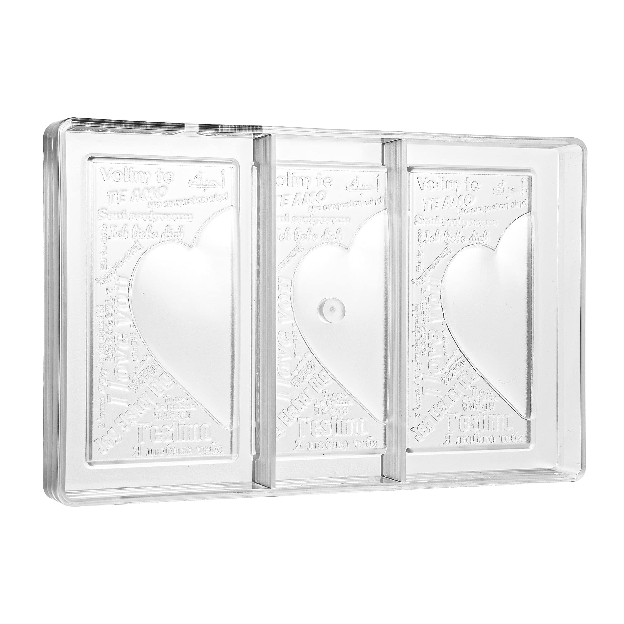 Greyas Cm 3844 Louis Amado Clear Polycarbonate Chocolate Mold Candy Mould With 3 Heart-With-Love-Messages-Rectangular-Tablet Cav