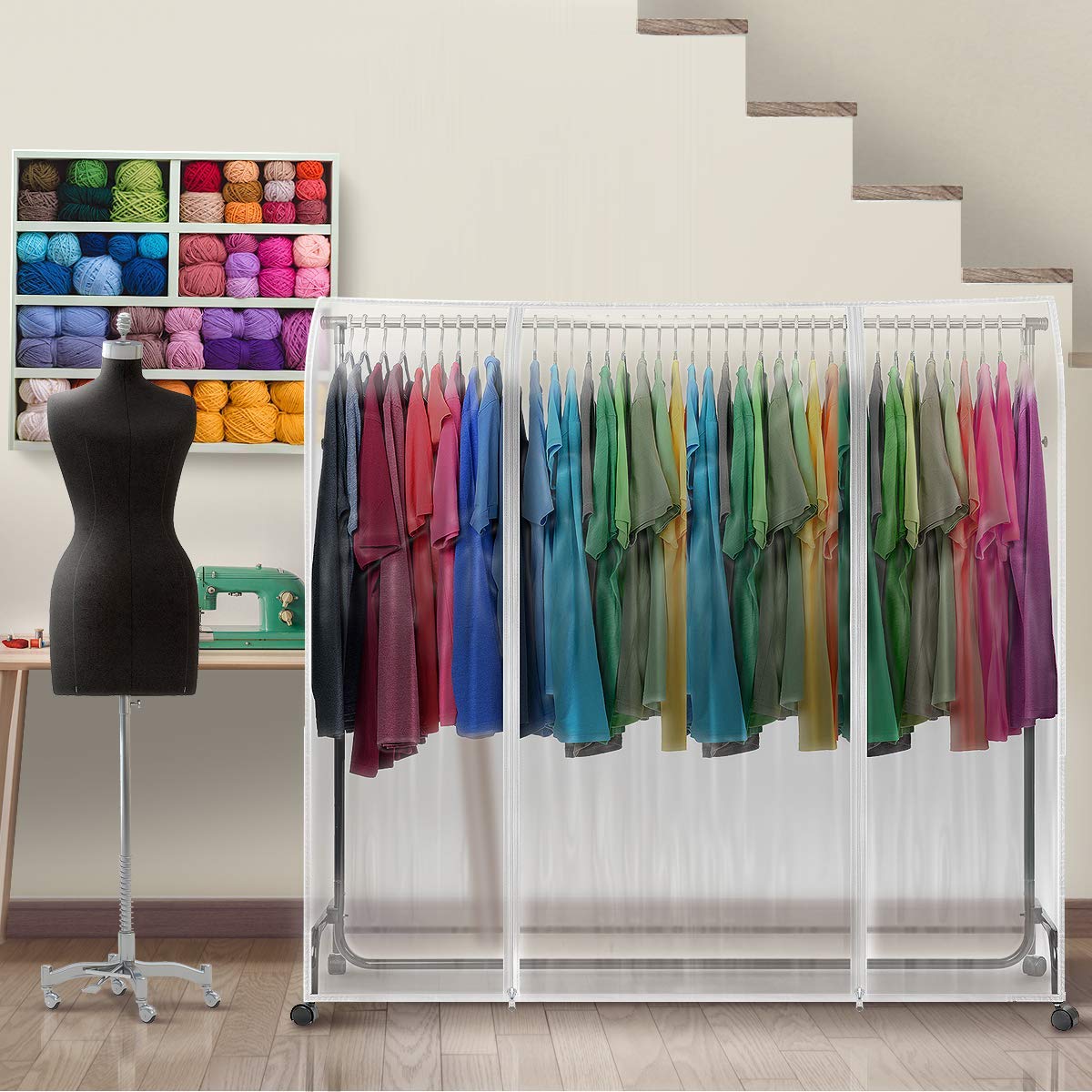 Sorbus Cover For Garment Rack 2 Pack- 6 Ft Transparent Clothes Rack Cover, Garment Coat Hanger Protector Dustproof Waterproof Cl
