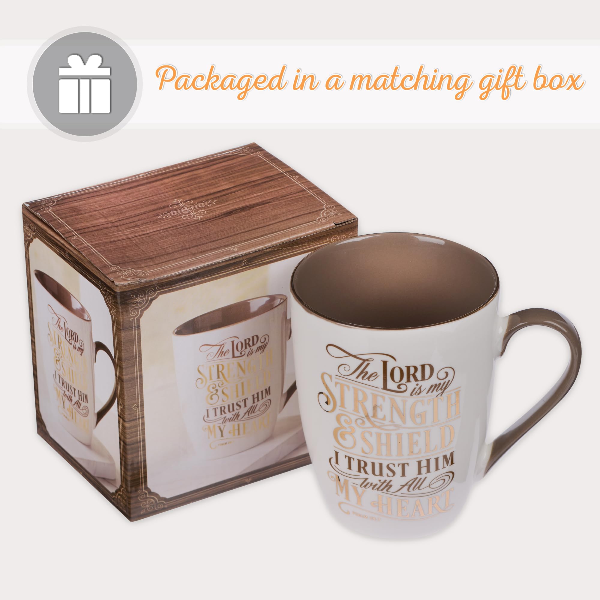 Christian Art Gifts Ceramic Coffee Mug for Women and Men 12 oz Caramel Brown Inspirational Coffee Cup - The Lord is My Strength