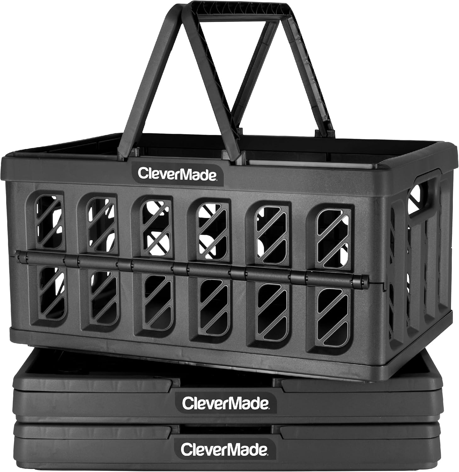 CleverMade Collapsible Shopping Basket, Obsidian, 3PK - 24L (6 Gal) Reusable Plastic Grocery Shopping Baskets, Holds 25lbs Per B
