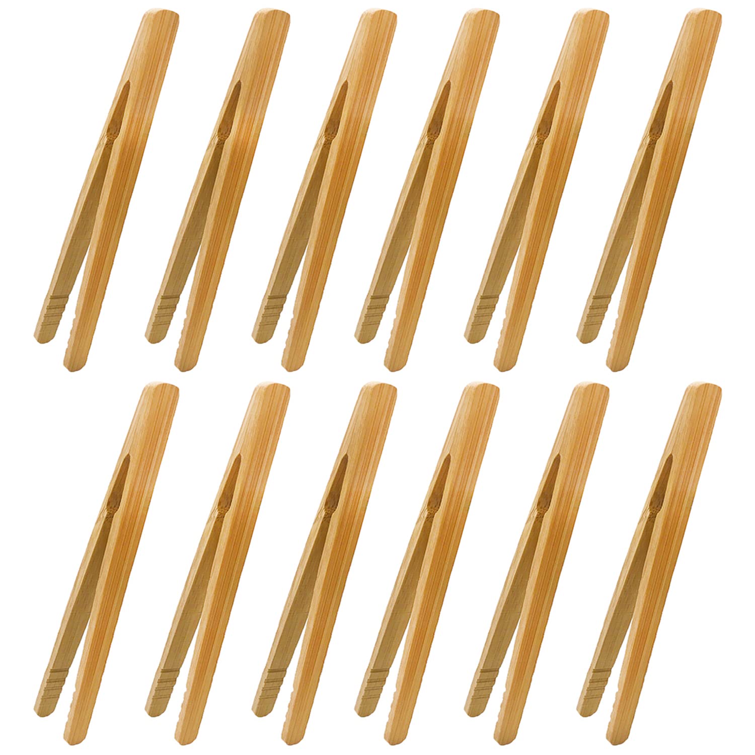 12Pcs Bamboo Tongs, 7 Inch Reusable Bamboo Toast Tongs For Toast Bread Pickles Fruits Tea