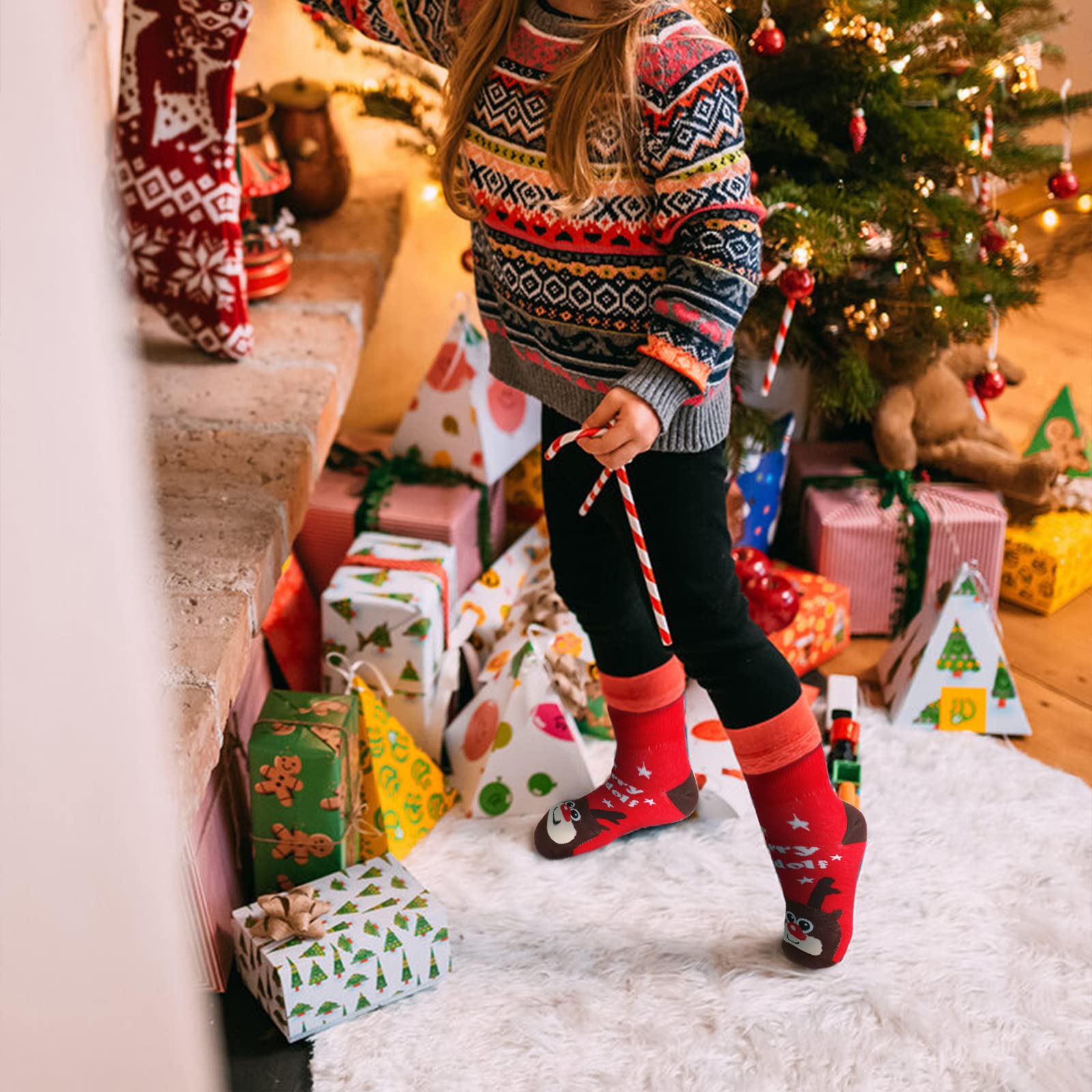 MJartoria Christmas Sock Advent Calendar 2025 Kids -12 Days of Advent Box Socks Christmas Countdown, Santa Elk Snowman Pattern f