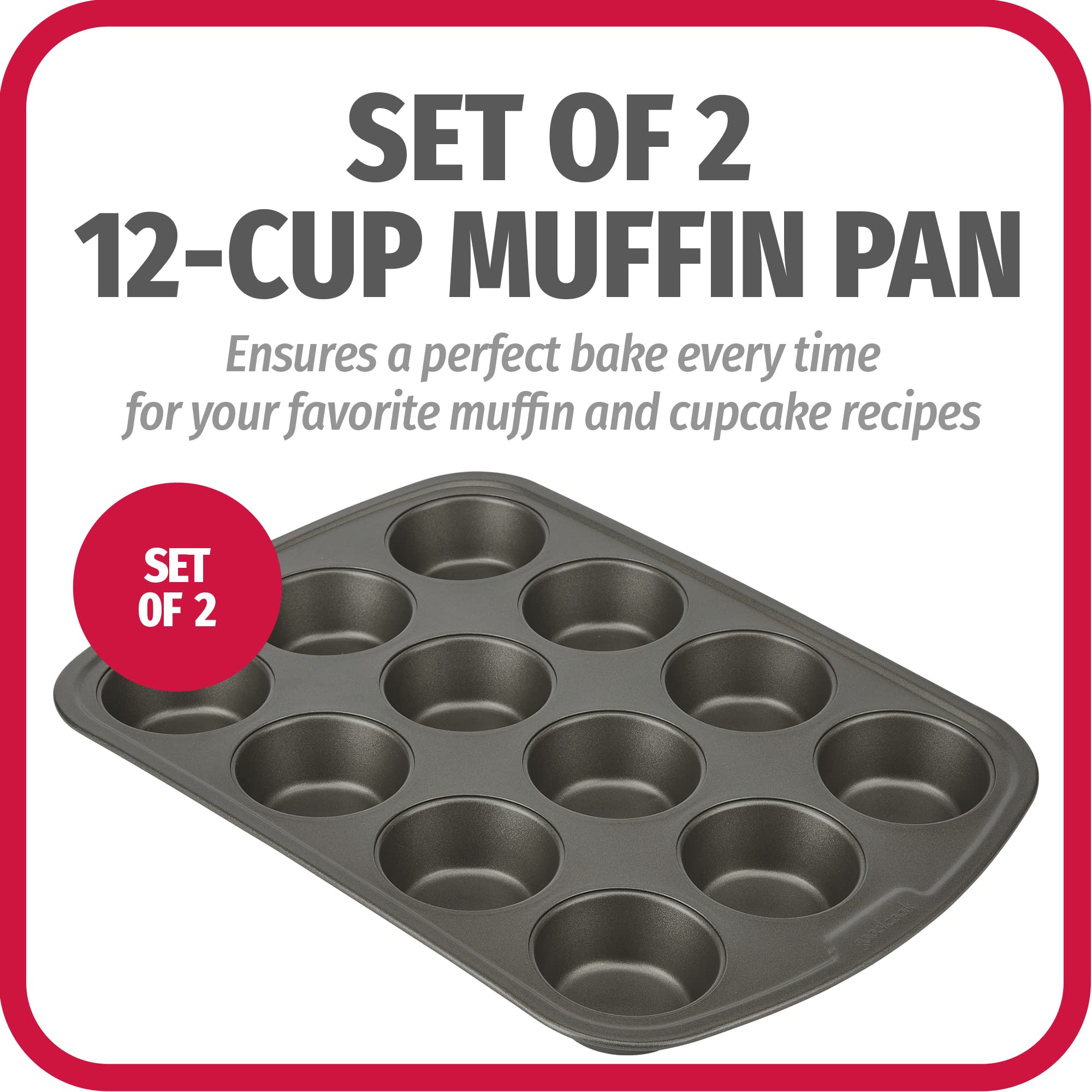 Goodcook Nonstick Steel 12-Cup Muffin Pan, Gray, Set Of 2 (42042)