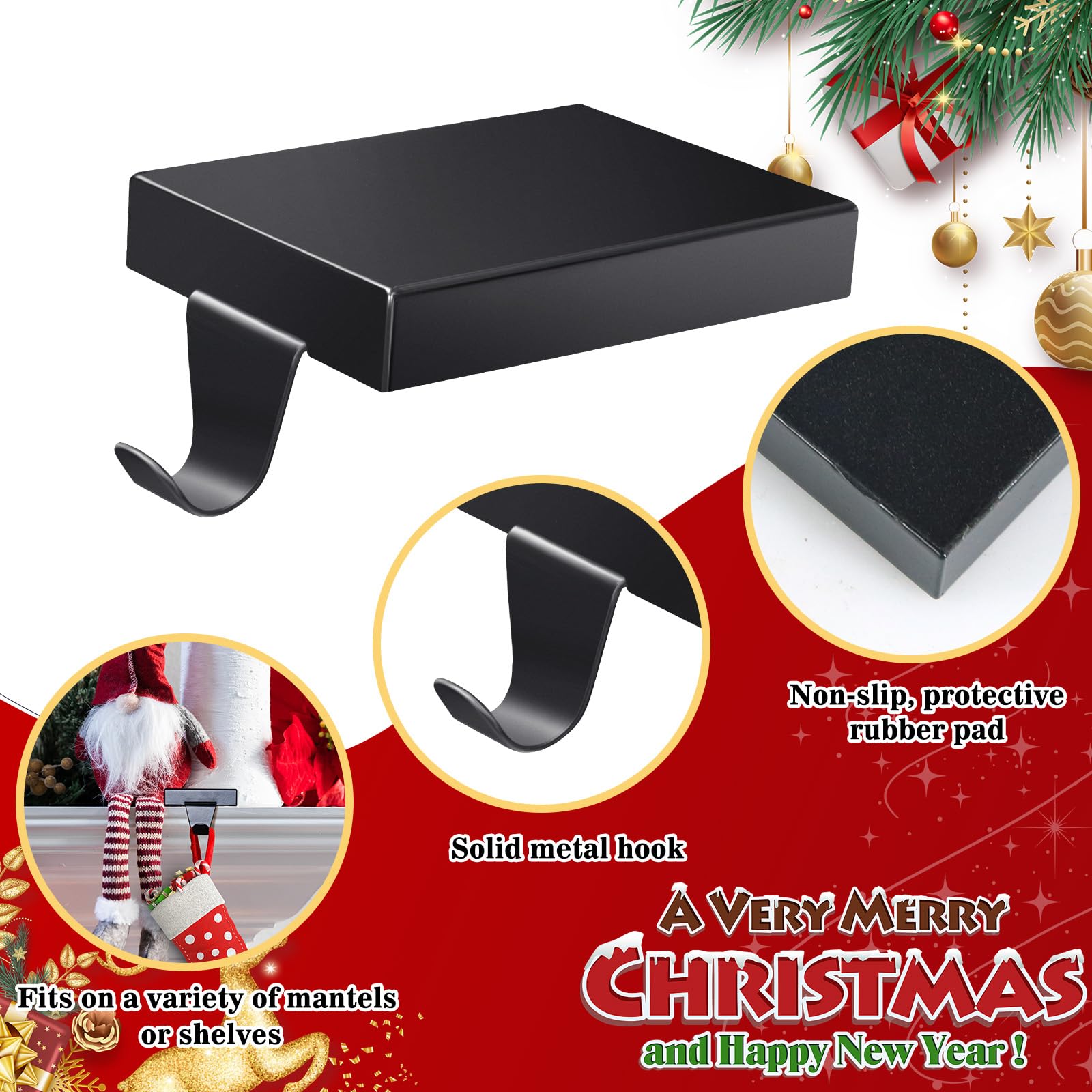 Tcevily 3 Pack Christmas Stocking Holder Bases - Mantel Stocking Hangers Hanging Hooks for Fireplace Stand Holder Weighted Hooks