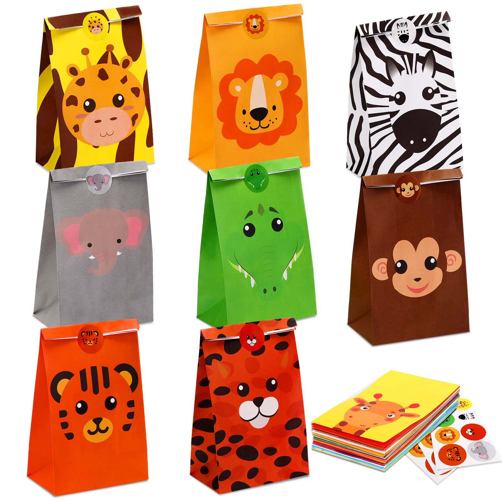 Nezyo 24 Pack Jungle Safari Party Favor Gift Bags, Safari Goodies Bags Animal Gift Bags For Boys Girls Kids Birthday Jungle Cand