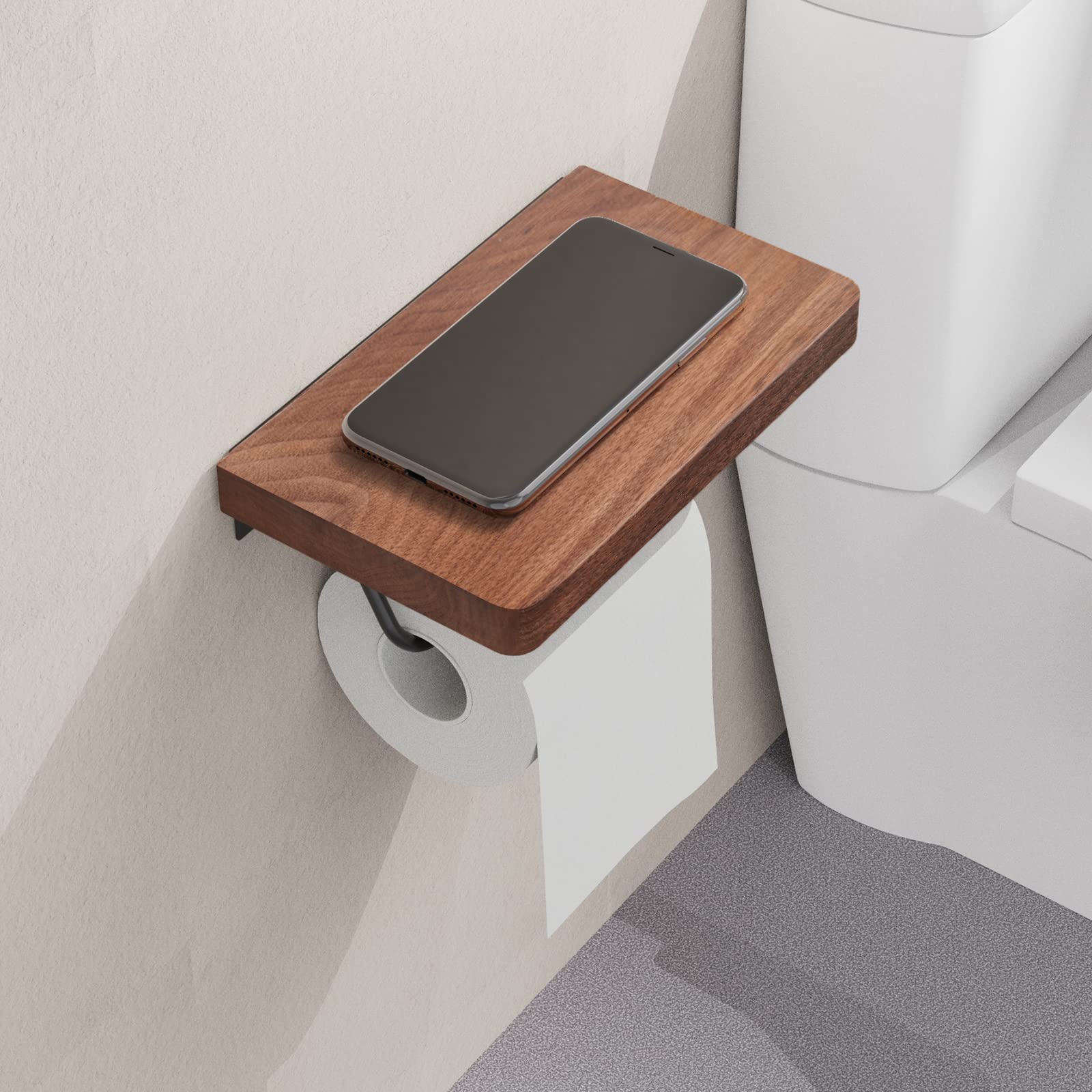 Nihome Toilet Paper Holder With Shelf For Bathroom Farmhouse Rustic Toilet Paper Roll Holder Wall Mount Rustproof Adjustable Eas