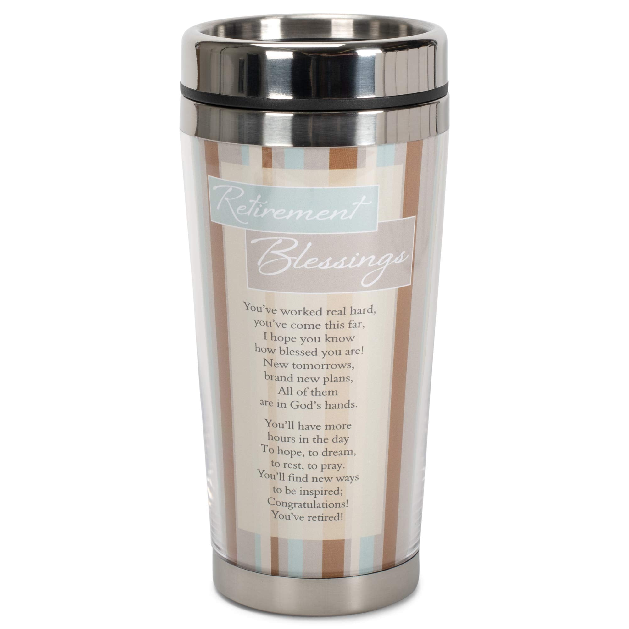 Retirement Blessings Brown Stripes 16 Oz. Stainless Steel Insulated Travel Mug With Lid