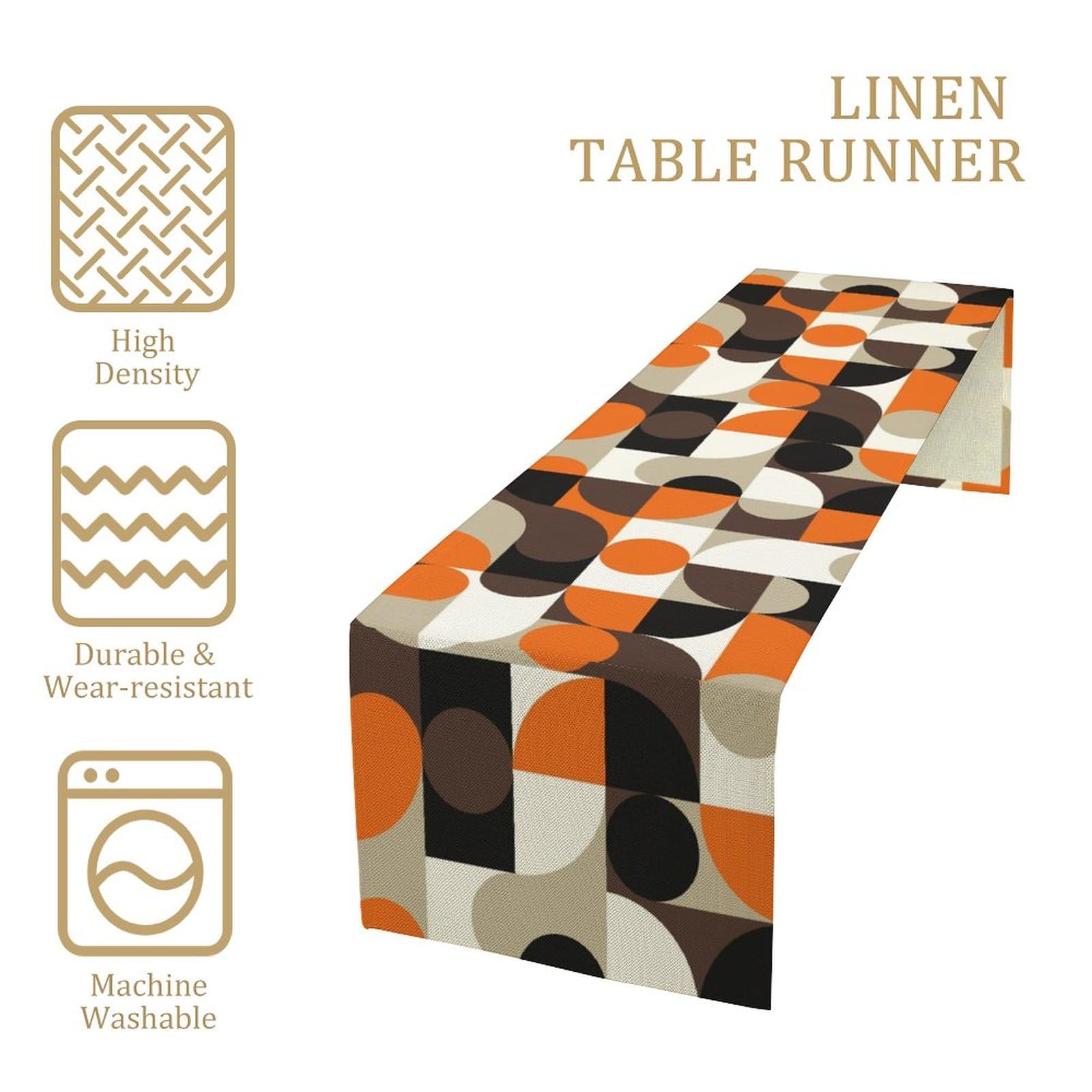 Mid Century Geometric Table Runner,Nordic Abstract Splicing Semicircle Linen Table Runners For Kitchen Family Dinner, Modern Tab