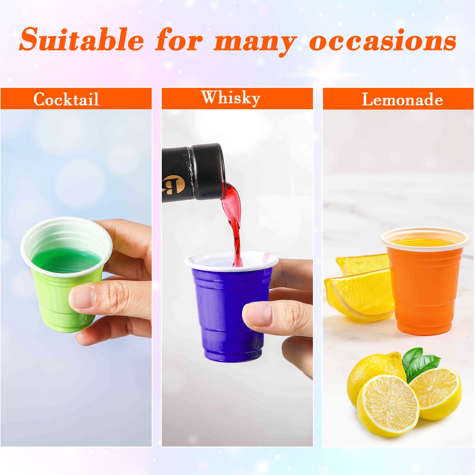 600 Pack 2 Oz Plastic Shot Glasses Disposable Plastic Shot Cups Mini Multicolor Party Cups for BBQ Christmas Party Tastings Sample Picnic Camping Daily Life Wedding  6 Colors