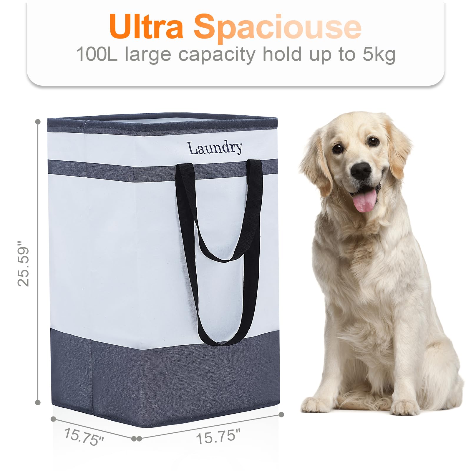 Fairyhaus Laundry Basket 100L, 2Pack Laundry Hamper With Easy Carry Handles, Collapsible Laundry Baskets Hampers For Bathroom Cl