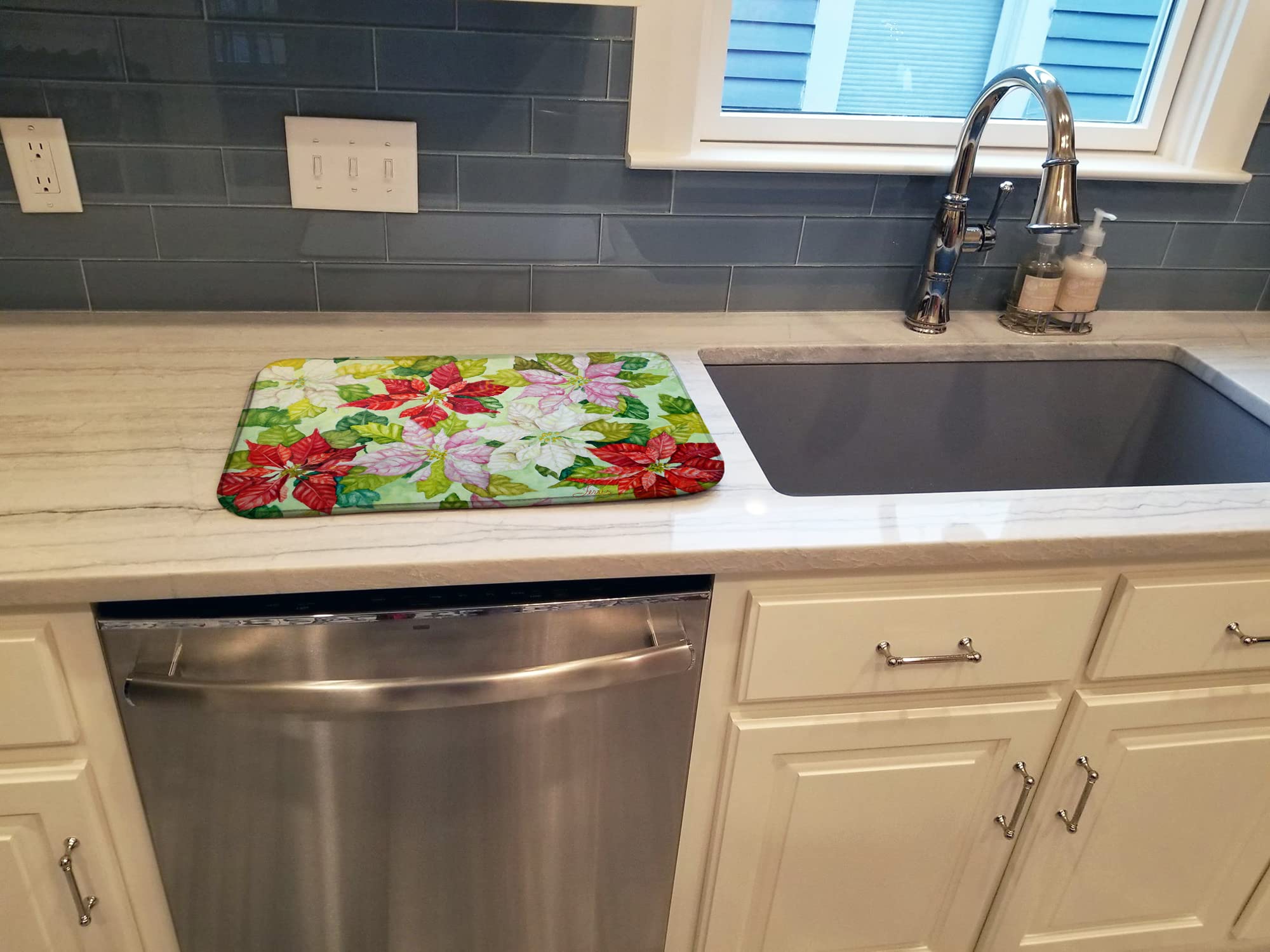 Poinsettias by Ferris Hotard Dish Drying Mat