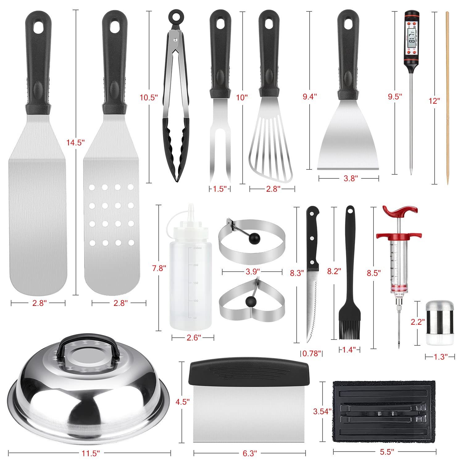 Griddle Accessories Kit  135 Pcs Griddle Grill Tools Set for Blackstone and Camp Chef  Professional Grill BBQ Spatula Set with Basting Cover  Spatula  Scraper  Bottle  Tongs  Egg Ring