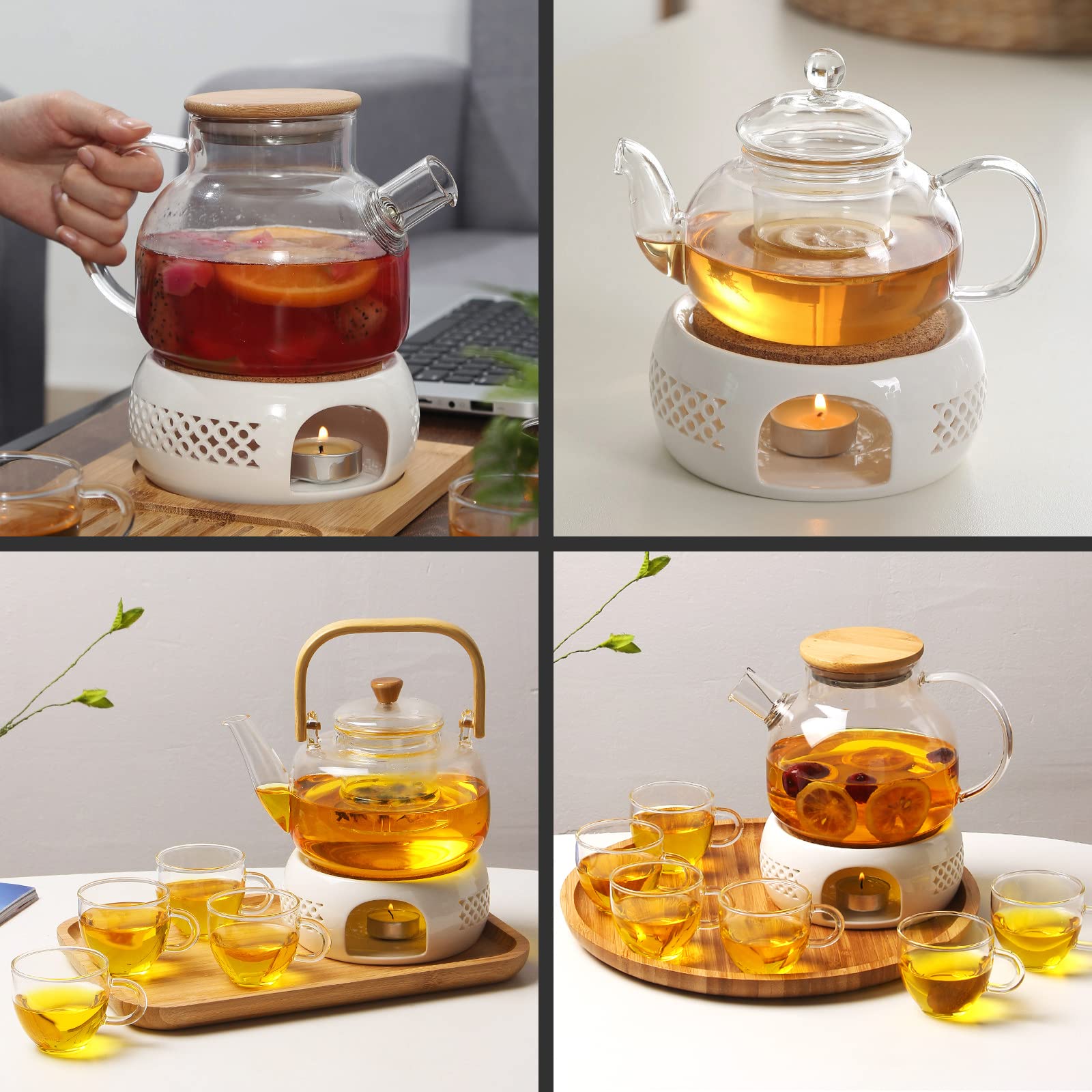 Keissco Teapot Warmer, Ceramic Teapot Heater With Cork Cushion Coffee Tea Warmer For Glass Teapot, Stainless Steel Teapot, Ceram