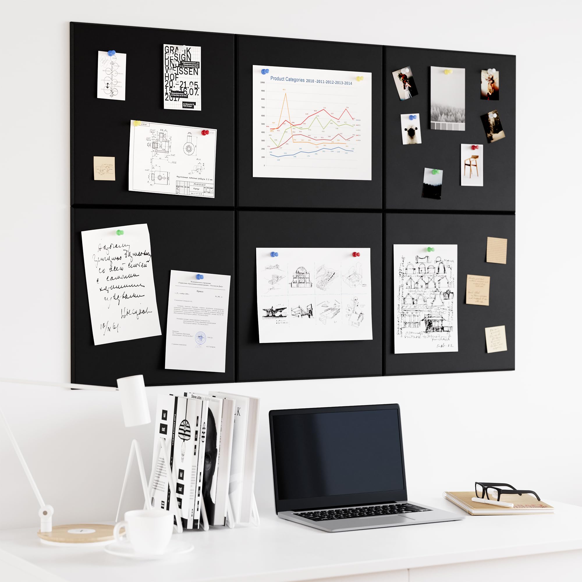 Neatsure Large Cork Board for Wall, Black Felt Bulletin Board with Pushpins, 36 x 24 6 Panels Wall Tiles, Tack Push Pin Boards f