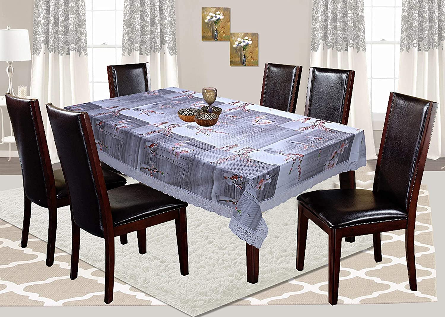 Kuber Industries Flower Design Pvc 6 Seater Dining Table Cover - Pink (Ctktc05458)