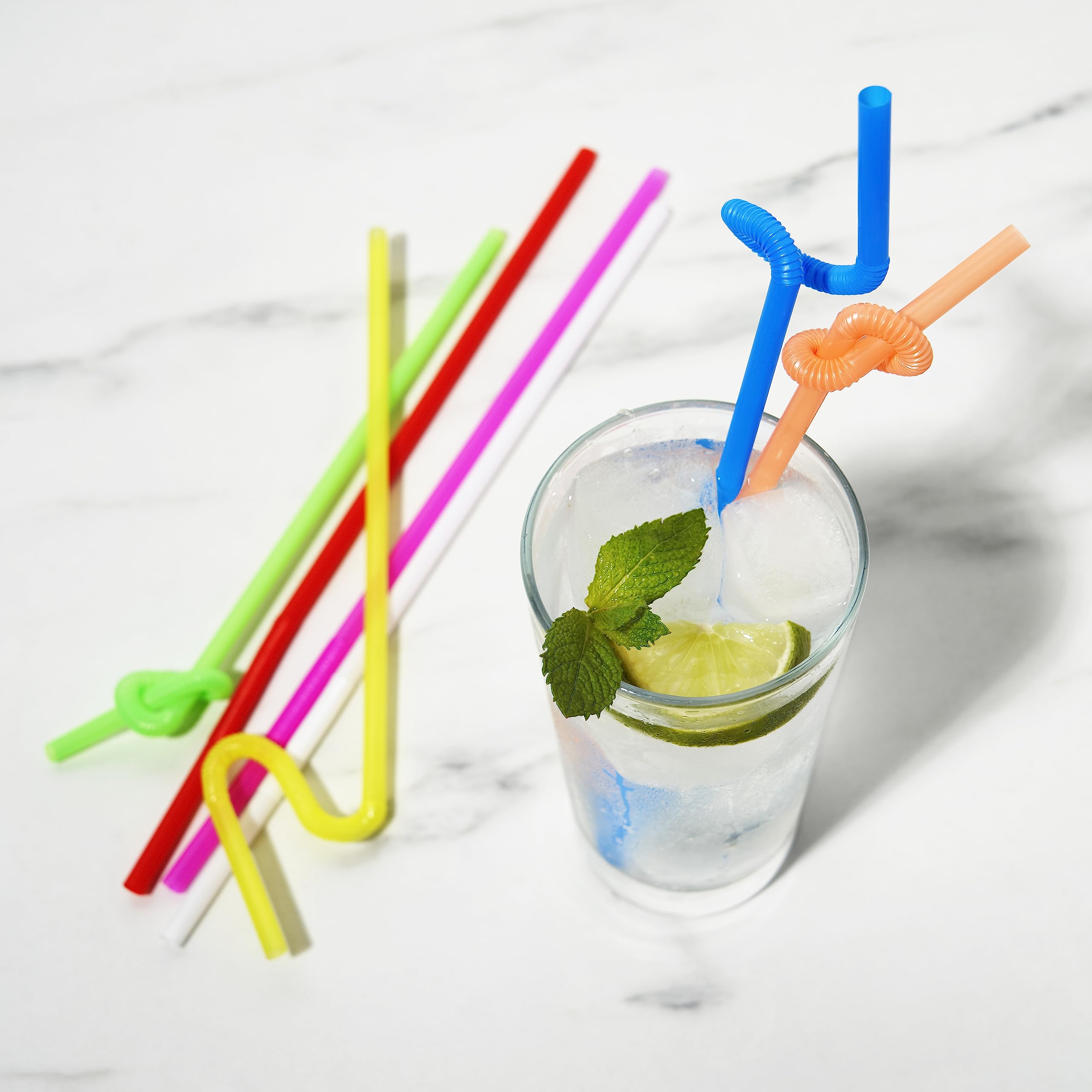 True Ultra Bendy Disposable Flexible Long Straws For Cocktails Smoothies Iced Coffee, Home Bar, Party Supplies, Set Of 50, Multi
