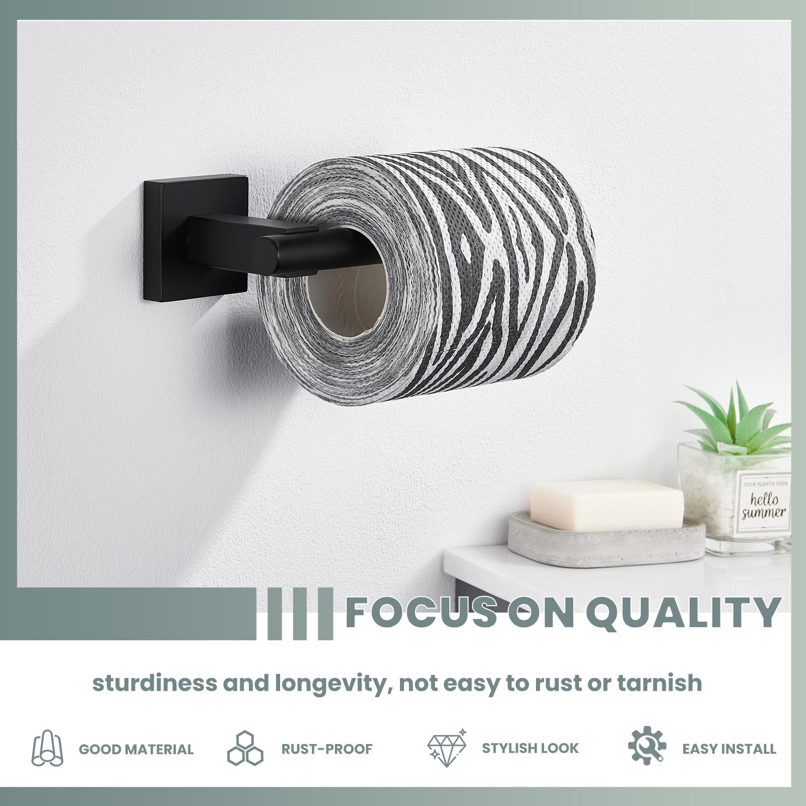 Suyar Matte Black Toilet Paper Holder Wall Mount, Sus 304 Stainless Steel Toilet Roll Tp Holder For Bathroom