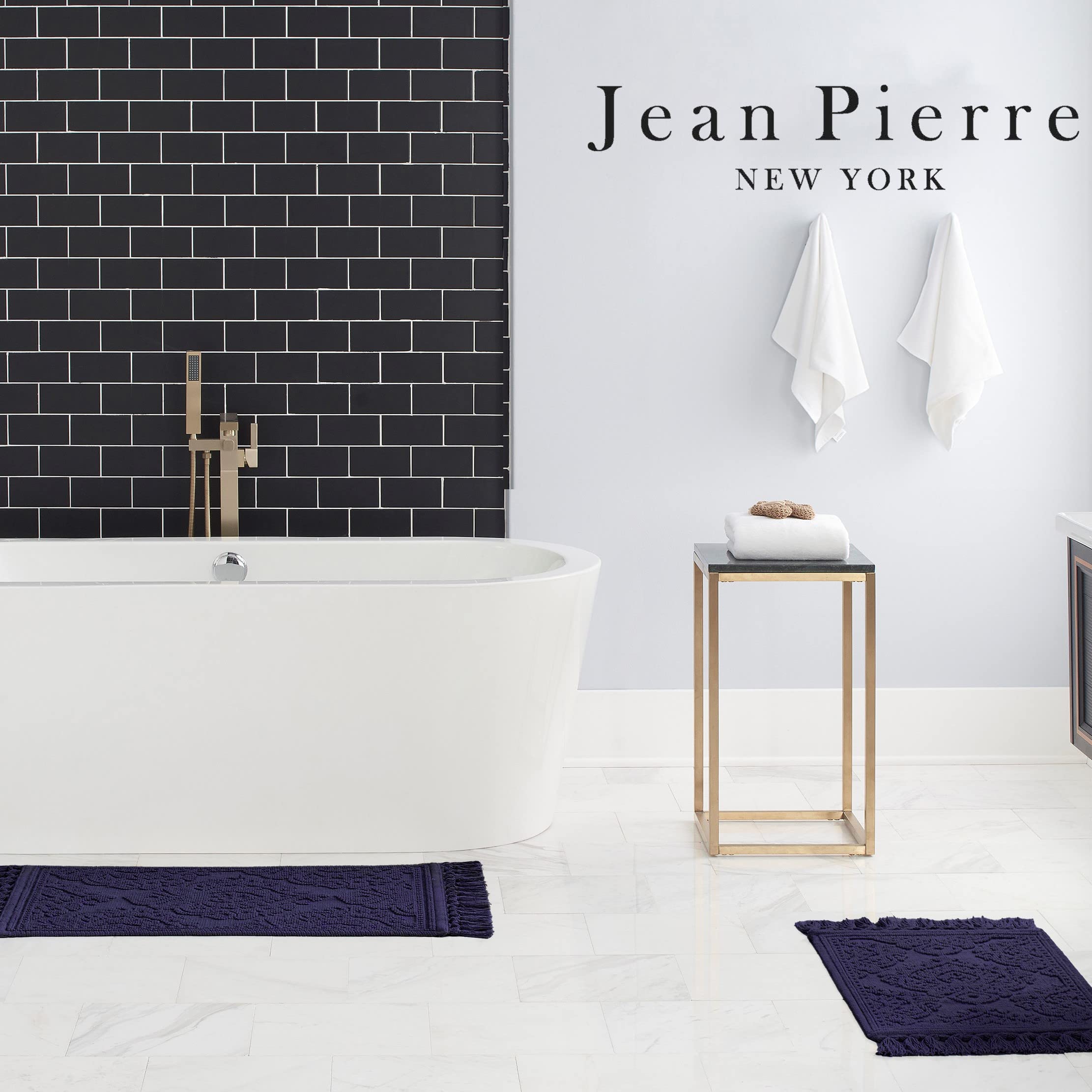 Jean Pierre - Ricardo Bath Mat, Woven Fringe Bathroom Rugs, 100% Cotton, Premium Bathroom Decor - Measures 21'' X 41'' - Indigo