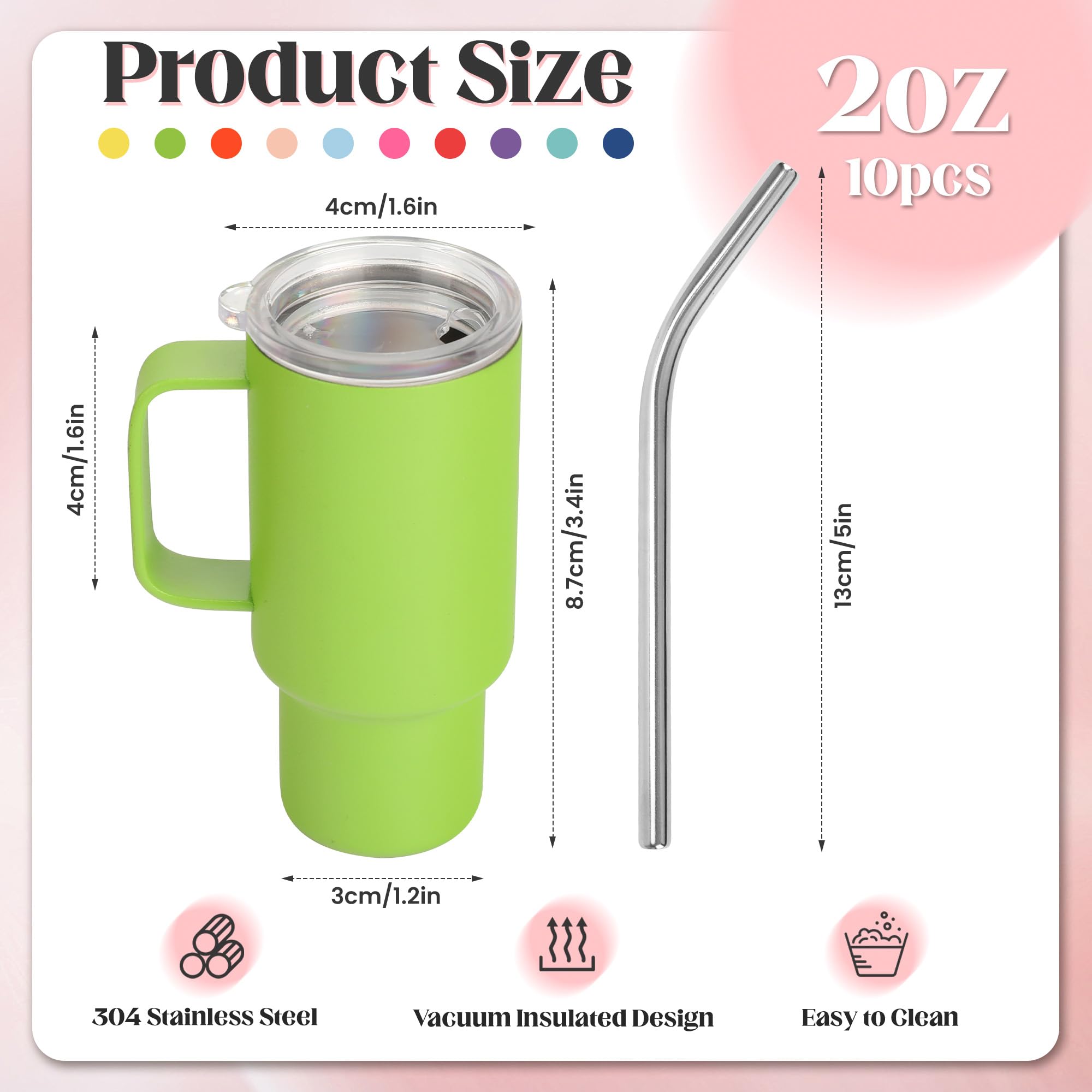 STFALI Cute Shot Glasses with Handle 2 oz, Mini Shot Tumbler with Lid and Straw, Kawaii Insulated Tumblers for Espresso Coffee S