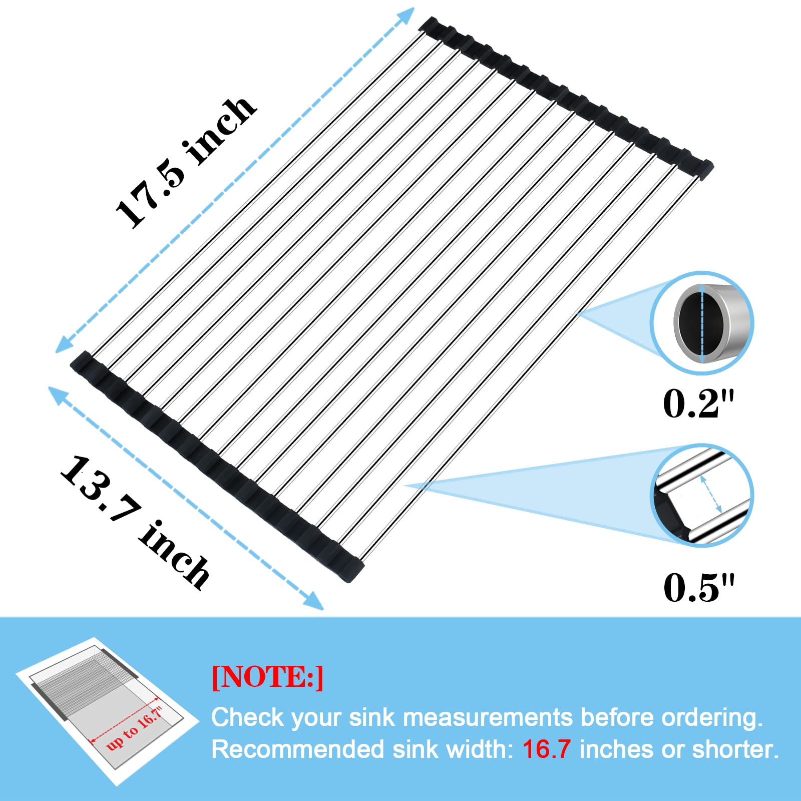 Seropy Roll Up Dish Drying Rack Over The Sink Drying Rack for Kitchen Counter, Folding Dish Rack Over Sink Mat, Stainless Steel