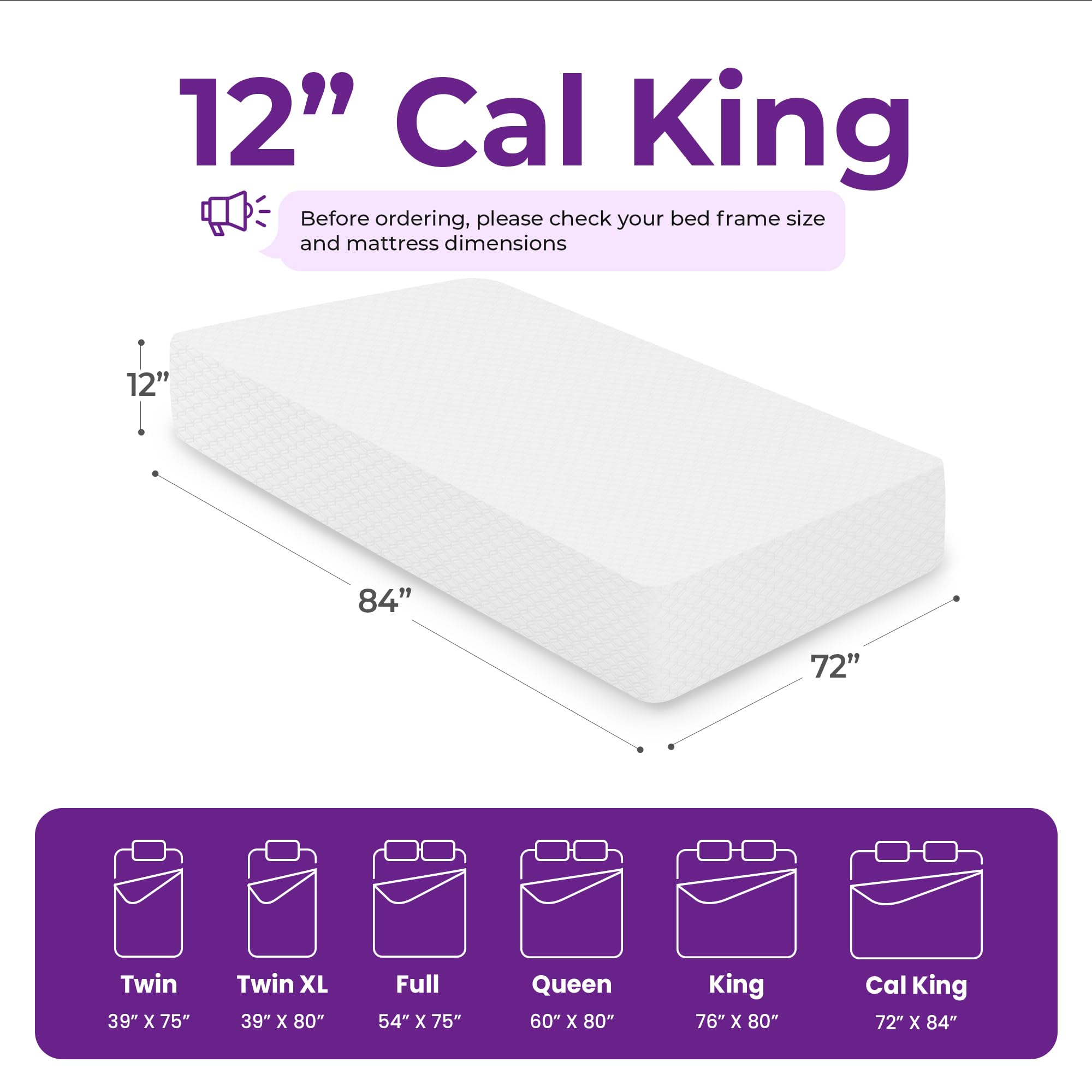Gaeste 12 Inch Cal King Cooling Gel Memory Foam Mattress Medium Firm For Cool Sleep Pressure Relieving Certipur-Us Certified Con