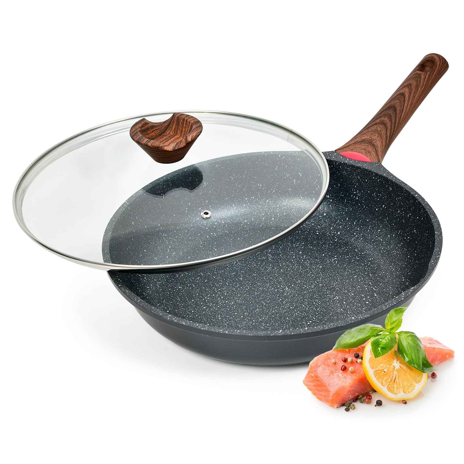 MOJIRE 12Inch Nonstick Frying Pan Skillet with Lid, 12 No Stick PFOAFree Granite Cookware Chefs Pan,Egg Pan Omelet Pans, Lar