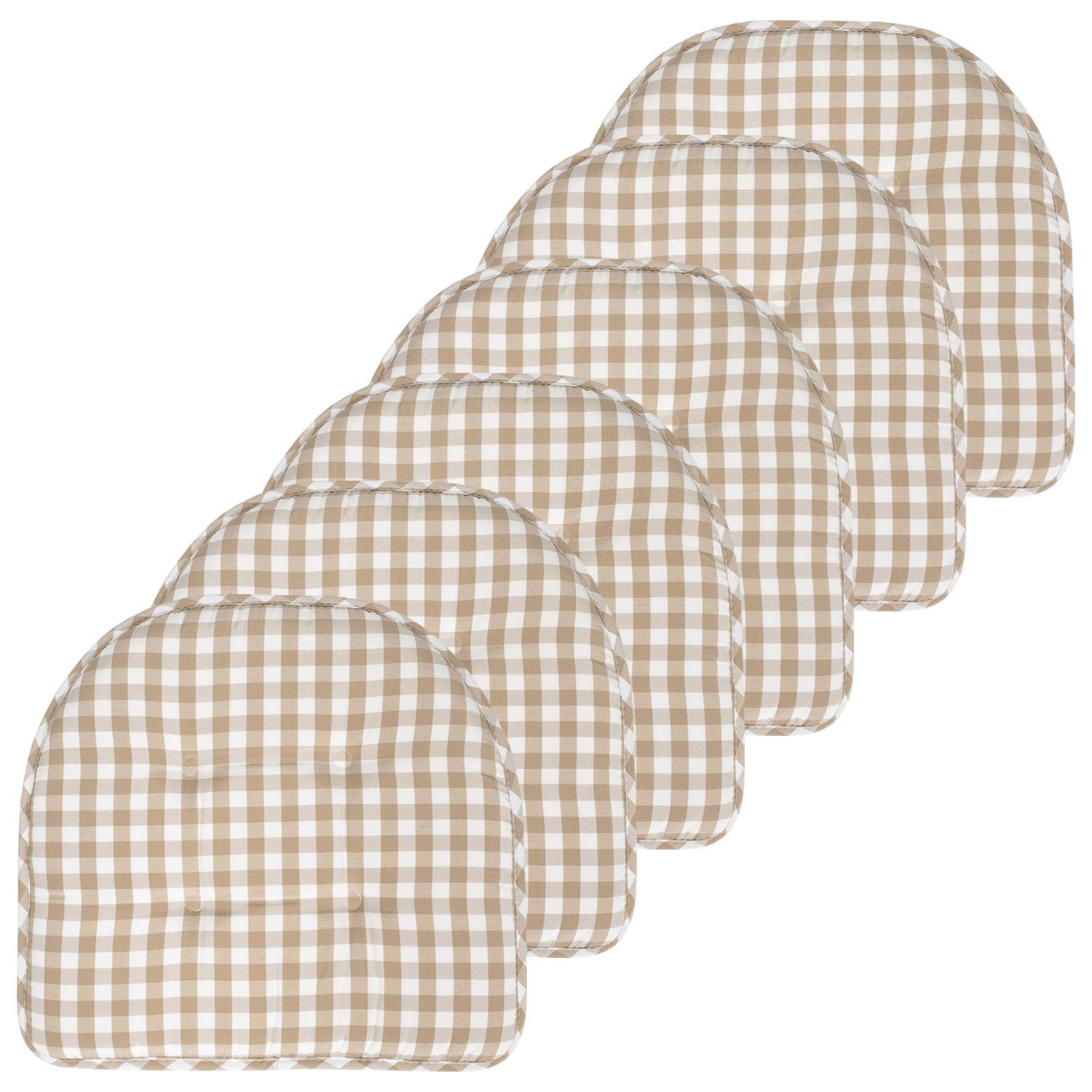 Sweet Home Collection Chair Cushion Memory Foam Pads Tufted Slip Non Skid Rubber Back U-Shaped 17'' X 16'' Seat Cover, 6 Pack, C