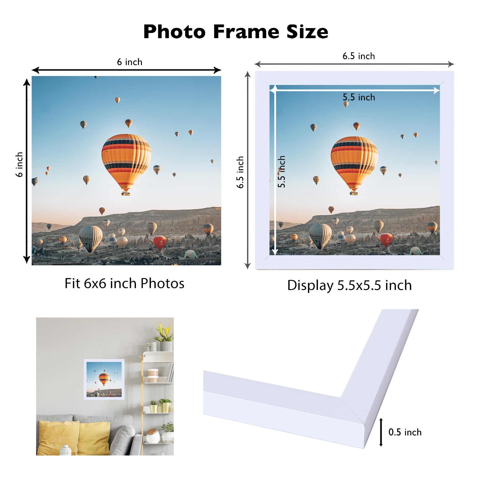 JCJMY 6x6 Picture Frame Set of 3 for Wall Hanging or Tabletop, 6 x 6 Square Wall Gallery Poster Photo Frame with Shatter Resista