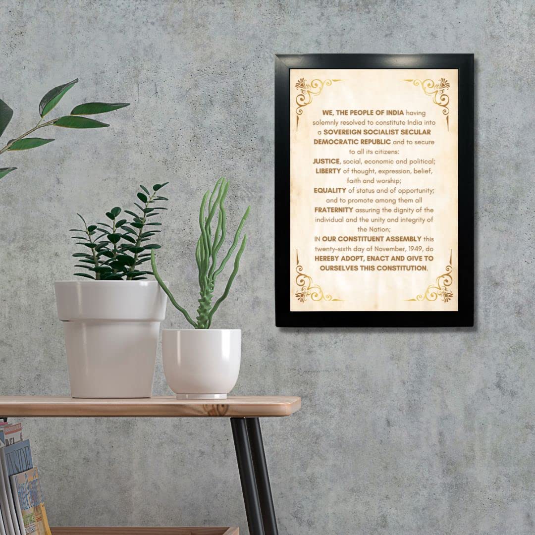 Kagaz Kala - Indian National Symbols - Patriotic Framed Paper Wall Poster- Multicolour, 13X10 Inches (Preamble Of Indian Constit