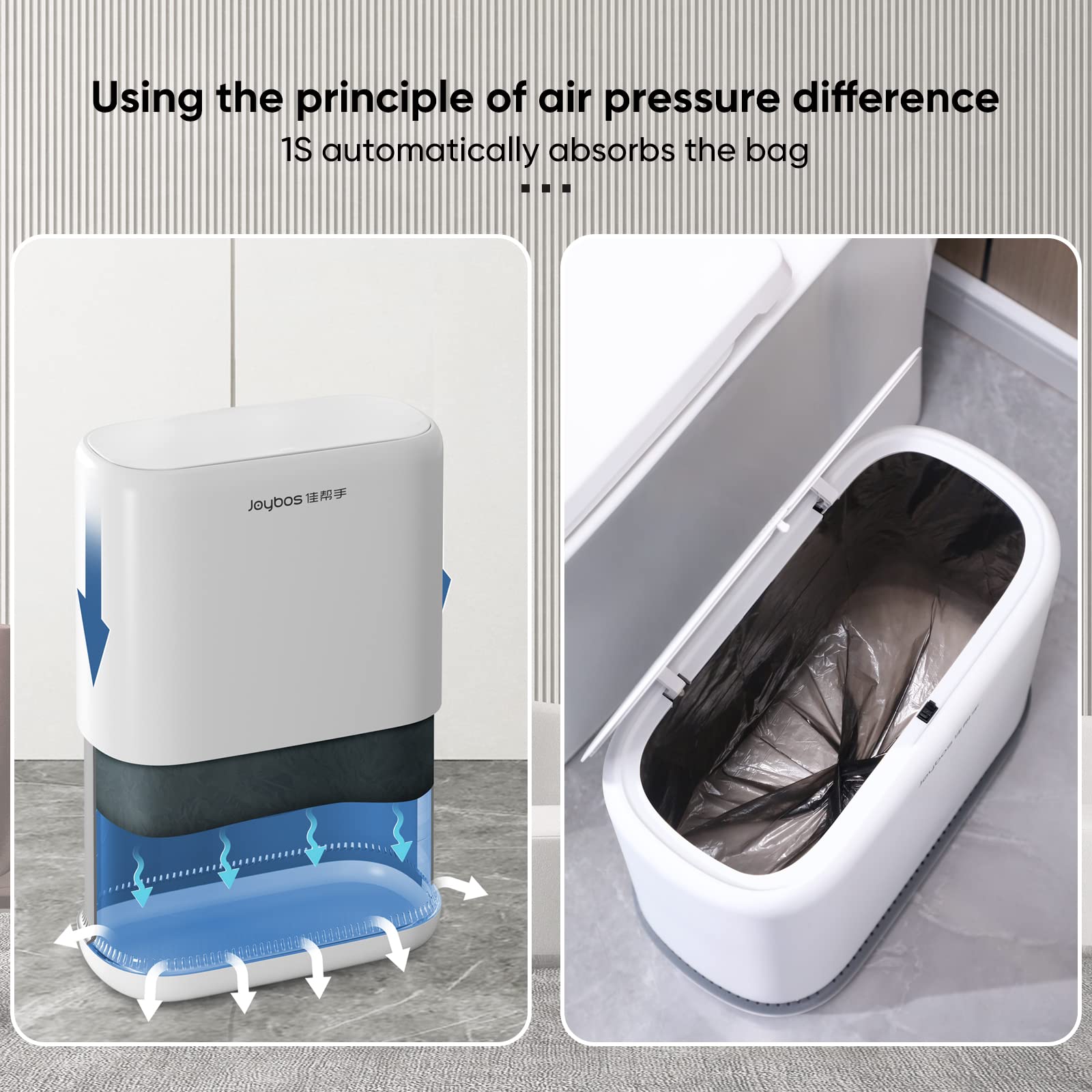Joybos Adsorption Bathroom Trash Can,Bedroom Garbage Can With Press Type Lid,15L Dogproof Slim Plastic Narrow Trash Bin,4 Gallon