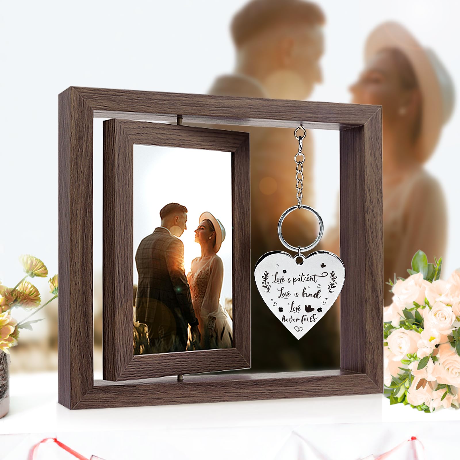 Wedding Gifts Bridal Shower Gifts Engagement Gift for Couples,4x6 Mr & Mrs Wedding Picture Frame,Love is Patient Love is Kind Pi