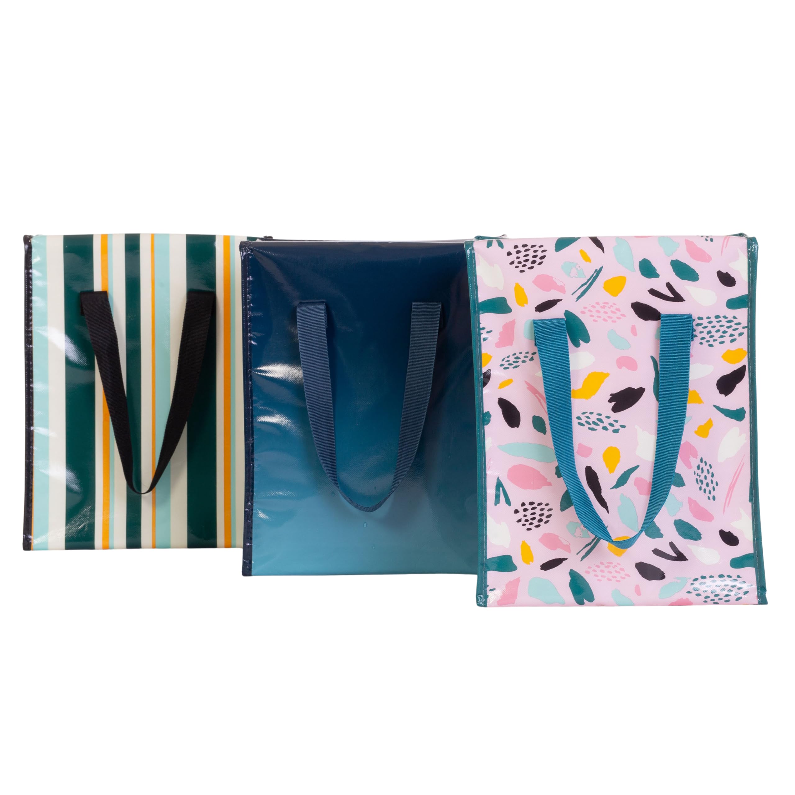 Planet E Reusable Grocery And Picnic Bags - Colorful Collapsible Multipurpose Heavy Duty Utility Tote With Insulated Zippered Co